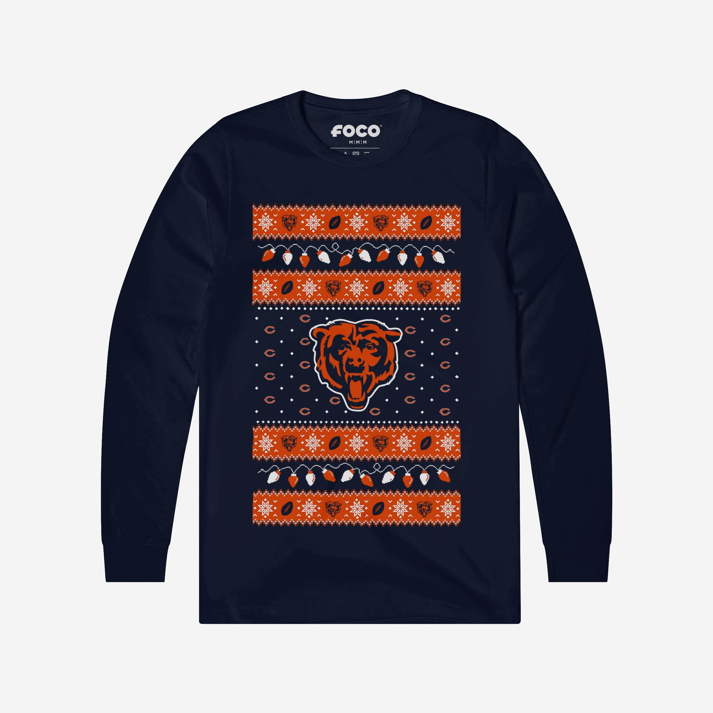 Chicago Bears Holiday Lights Sweater Long Sleeve T-Shirt