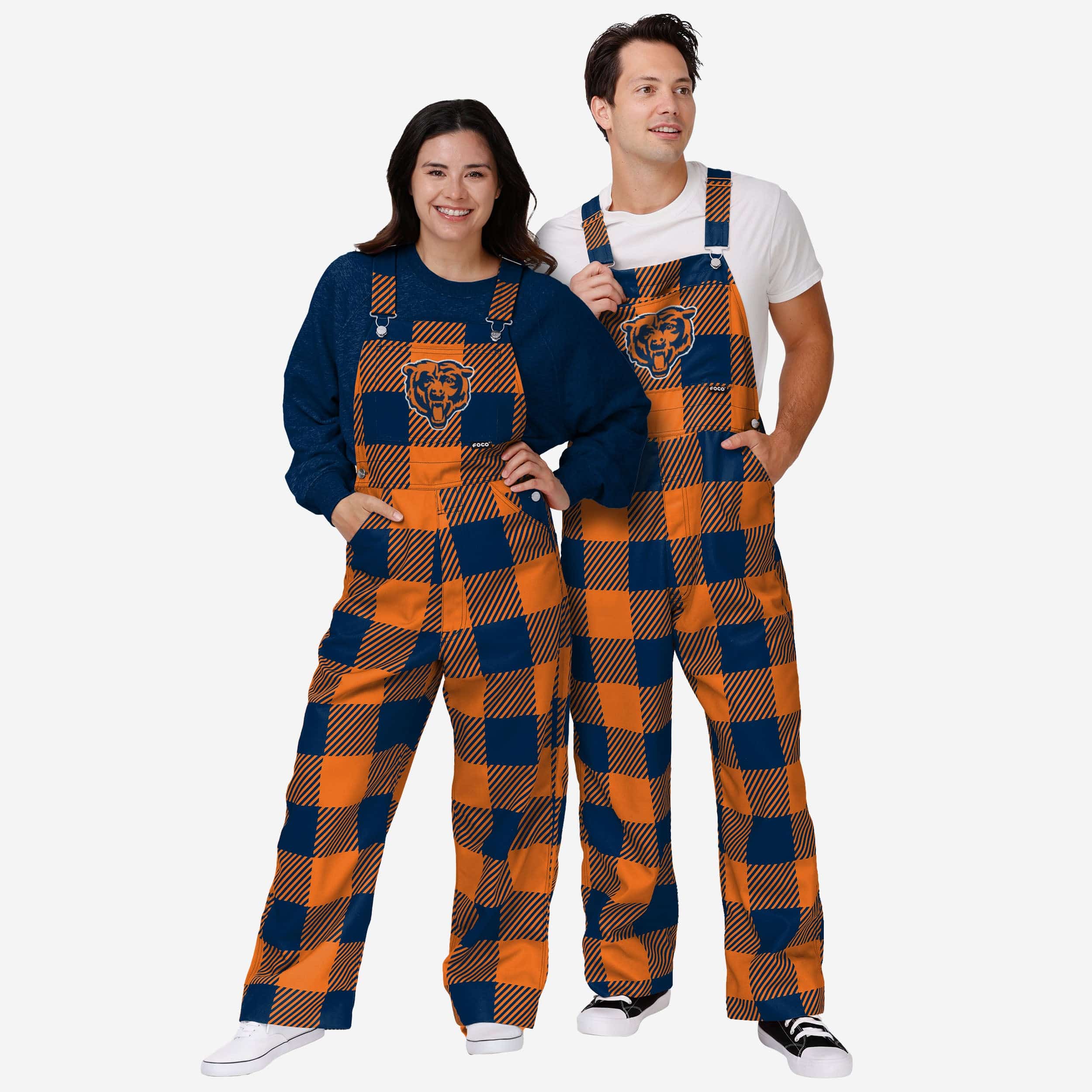 Chicago Bears Mens Plaid Bib Overalls - Image 3