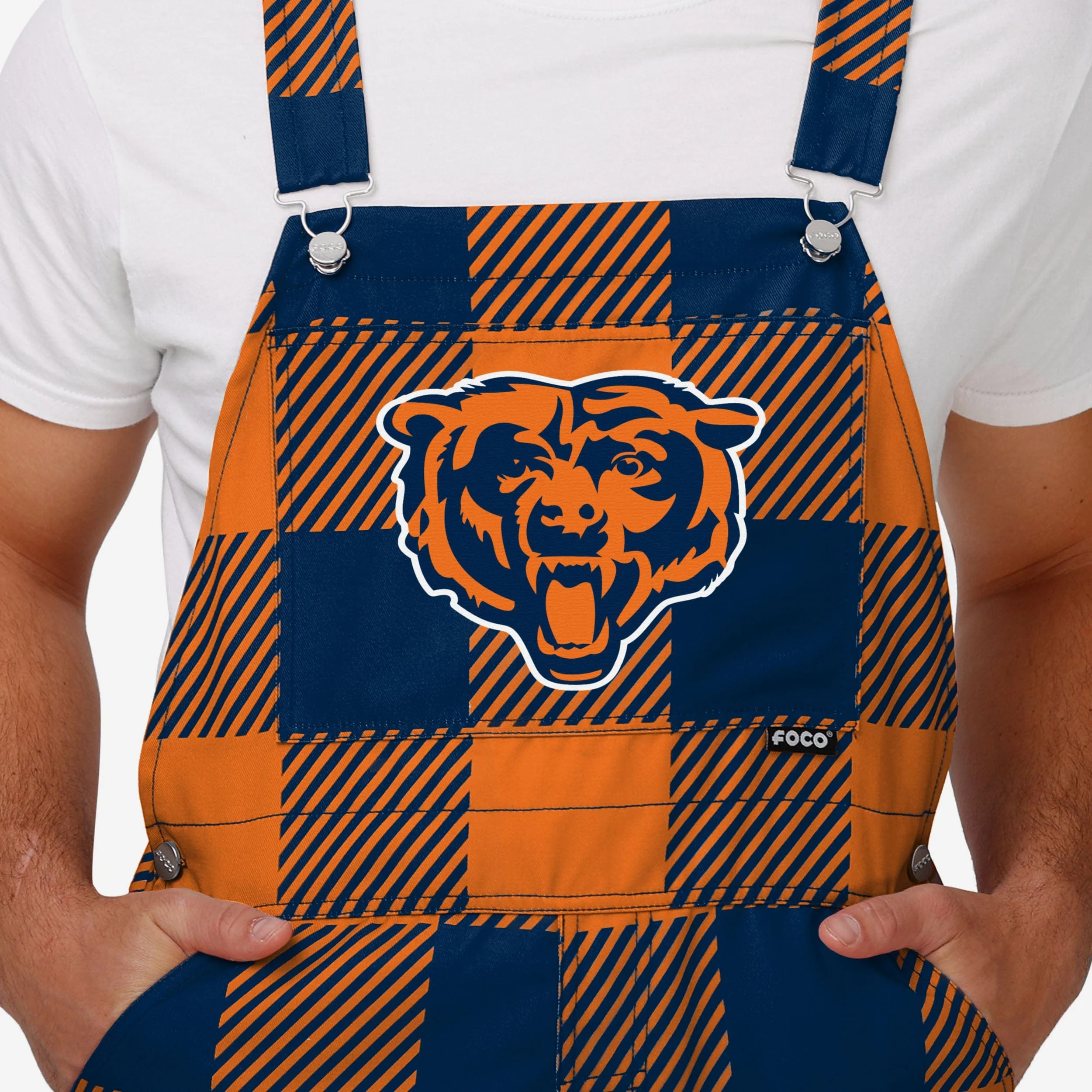 Chicago Bears Mens Plaid Bib Overalls - Image 4