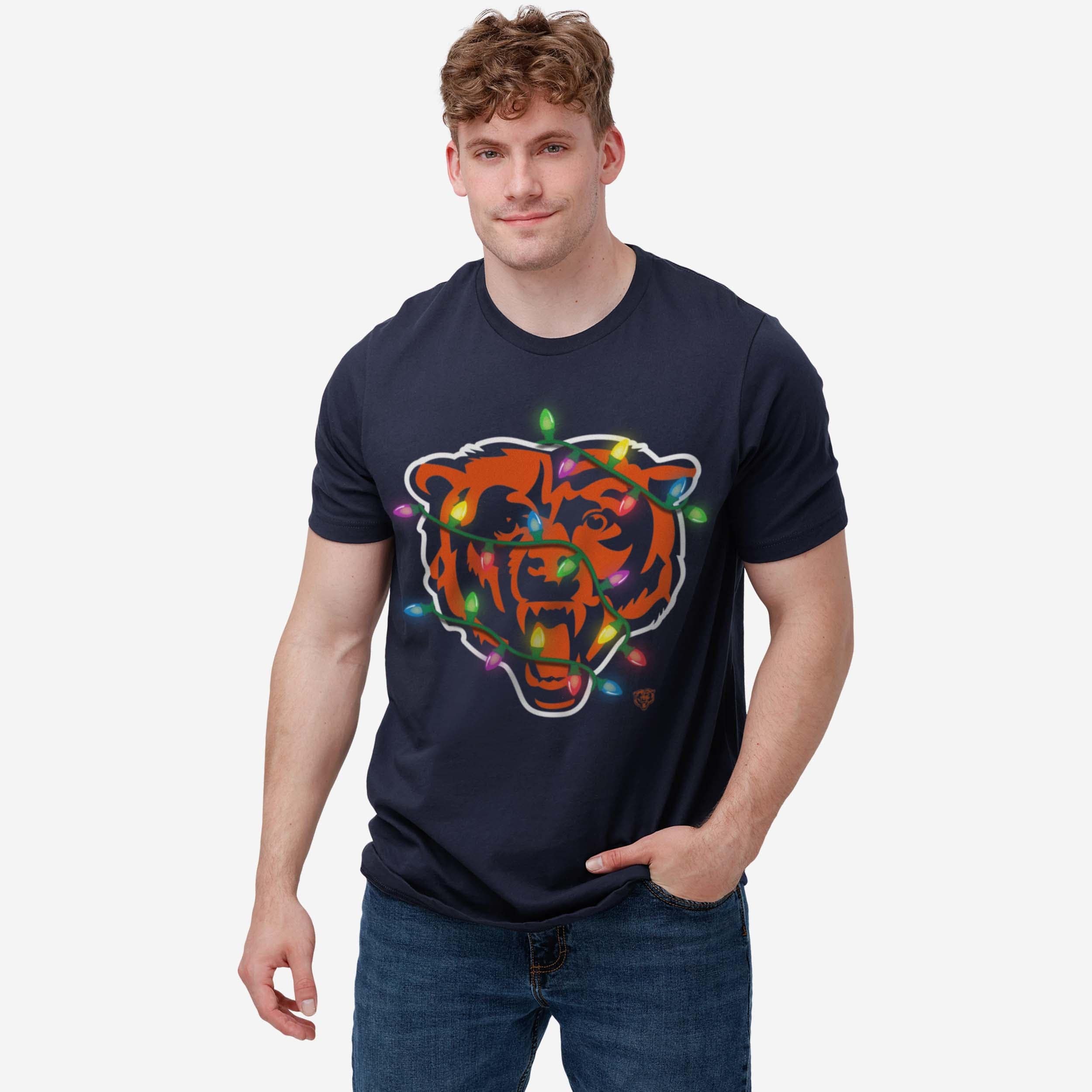Chicago Bears Primary Logo Holiday Lights T-Shirt - Image 2