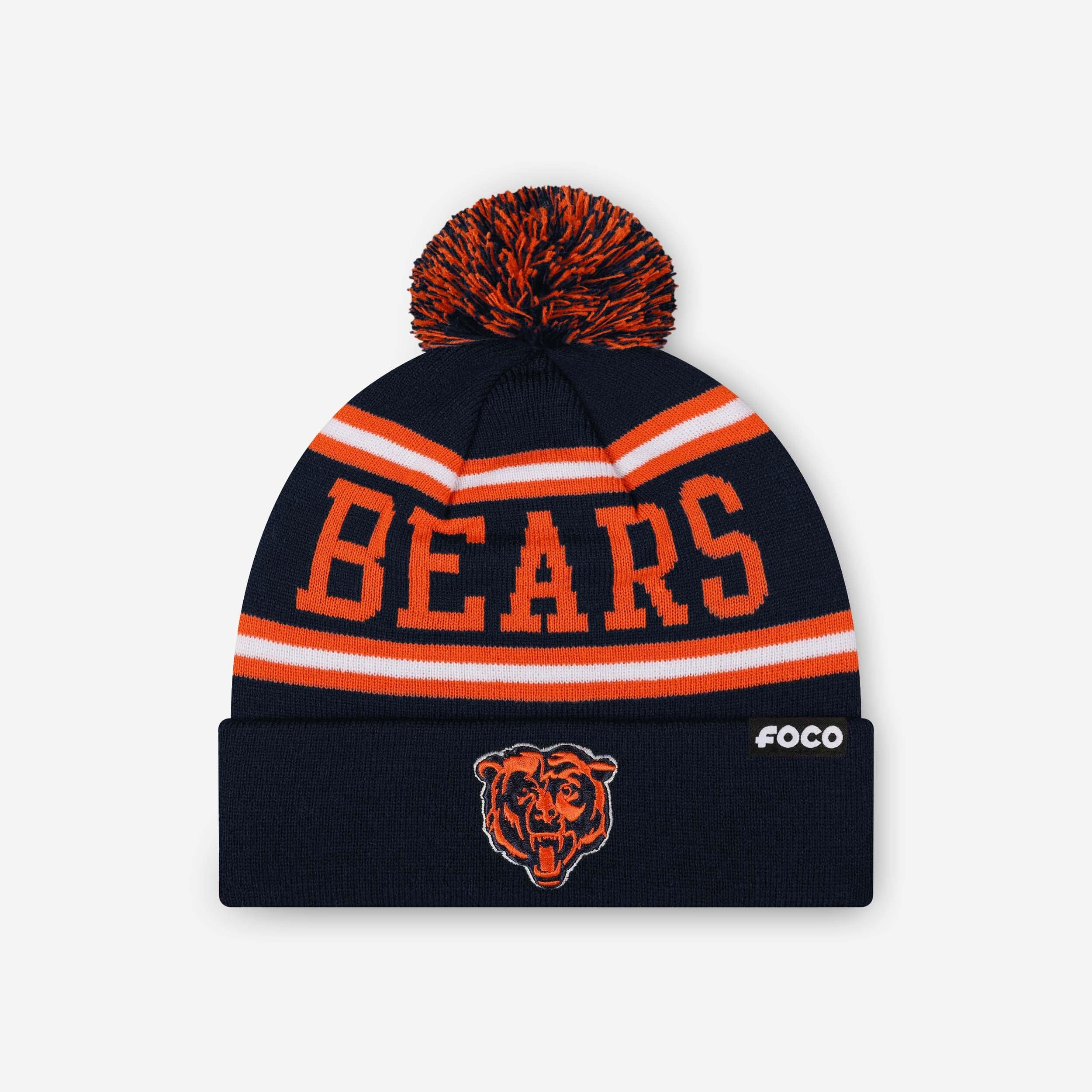 Chicago Bears Primary Logo Stripe Pom Beanie