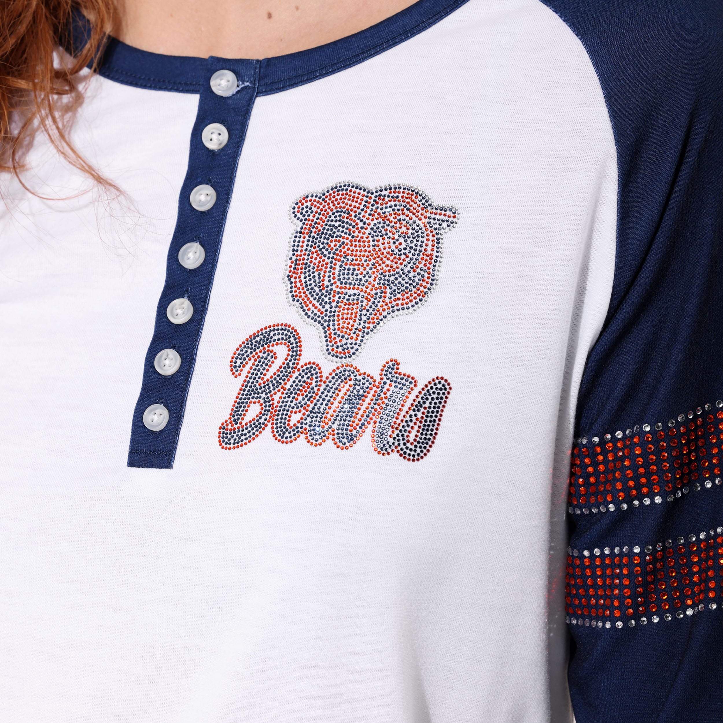 Chicago Bears Rhinestone Long Sleeve Henley - Image 2