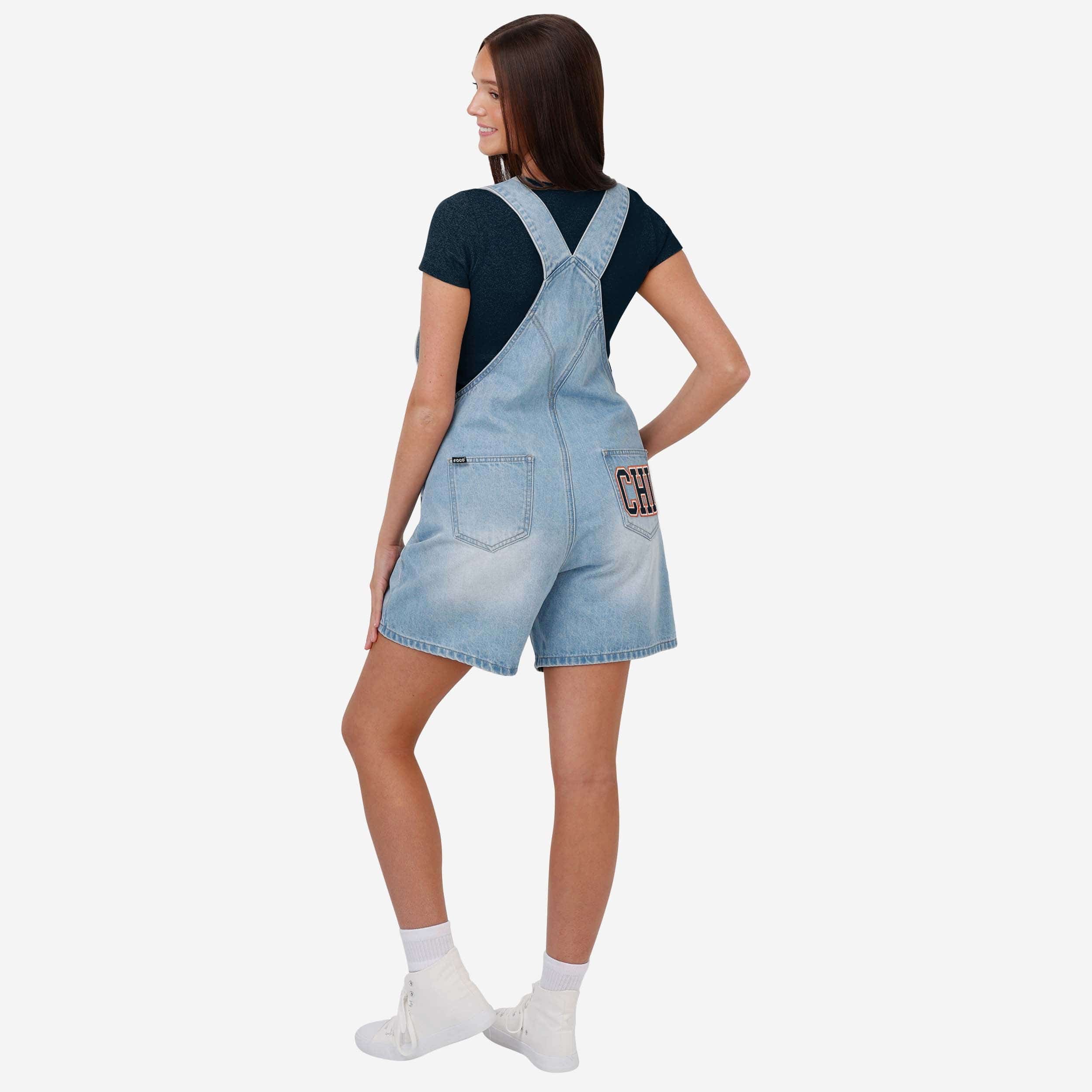 Chicago Bears Womens Big Logo Denim Bib Shortalls - Image 2