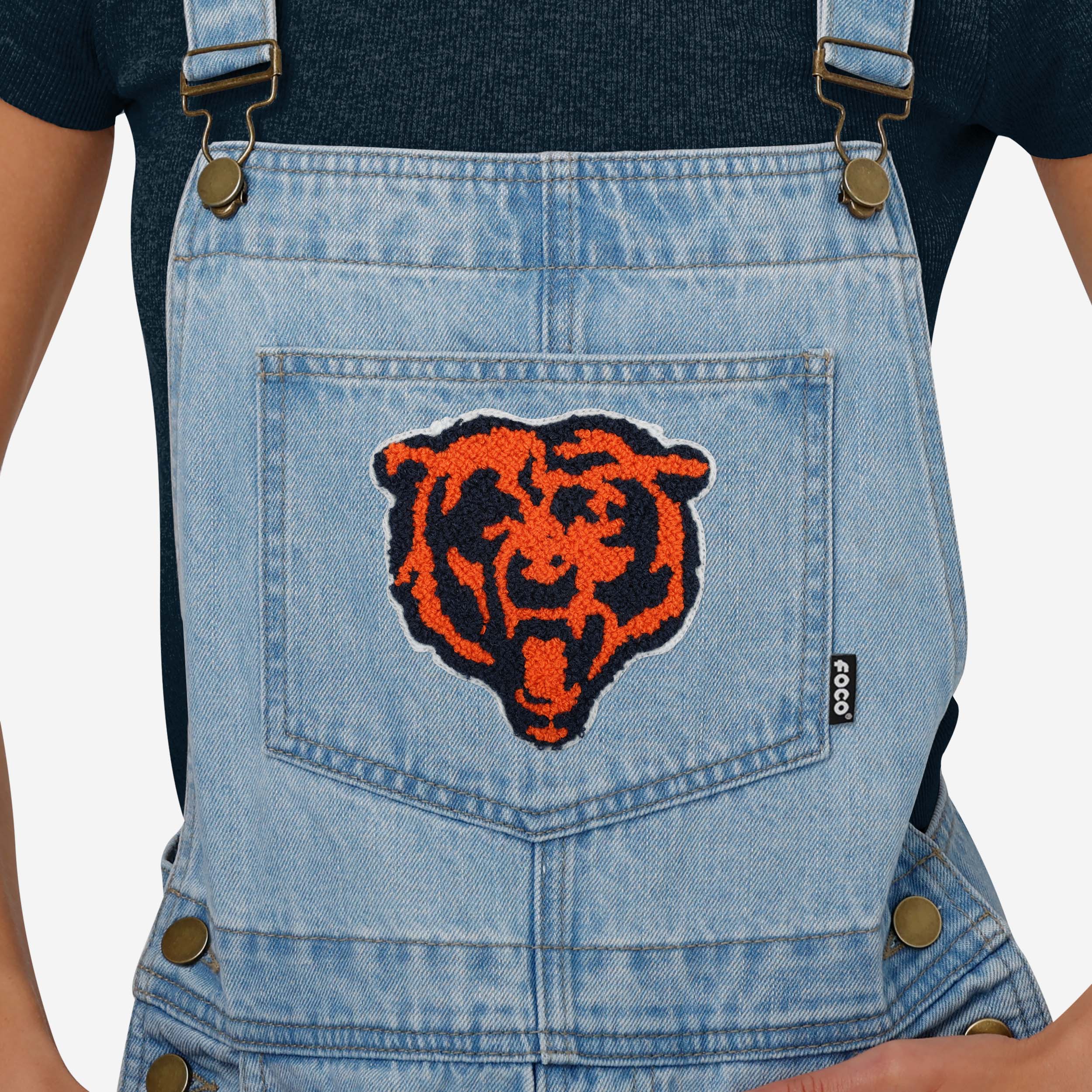 Chicago Bears Womens Big Logo Denim Bib Shortalls - Image 3