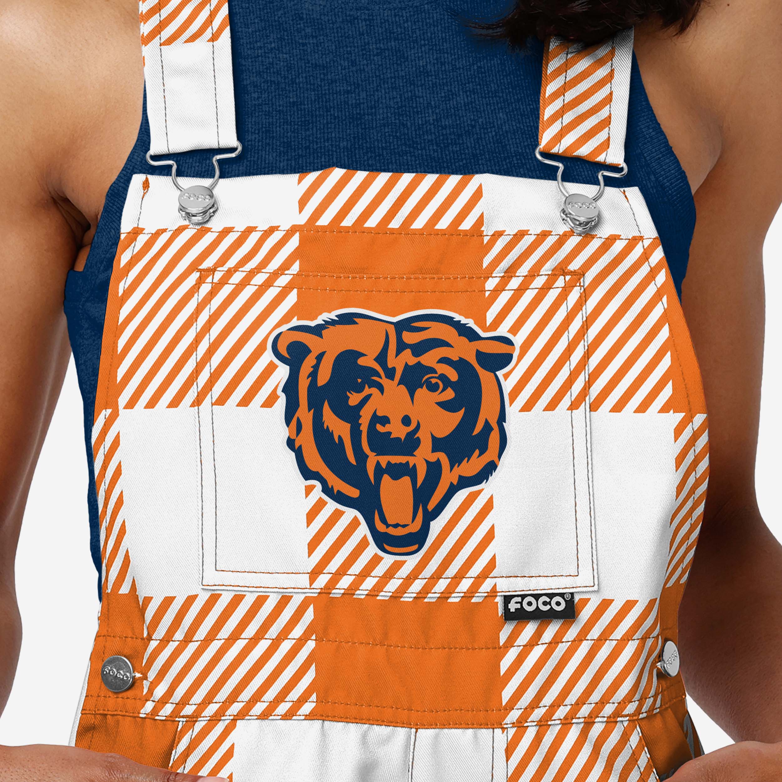 Chicago Bears Womens Plaid Bib Shortalls - Image 3