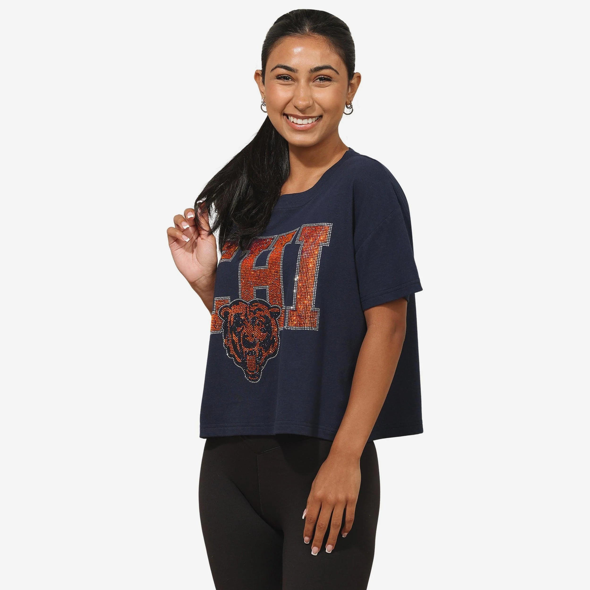 Chicago Bears Womens Rhinestone Logo Crop Top