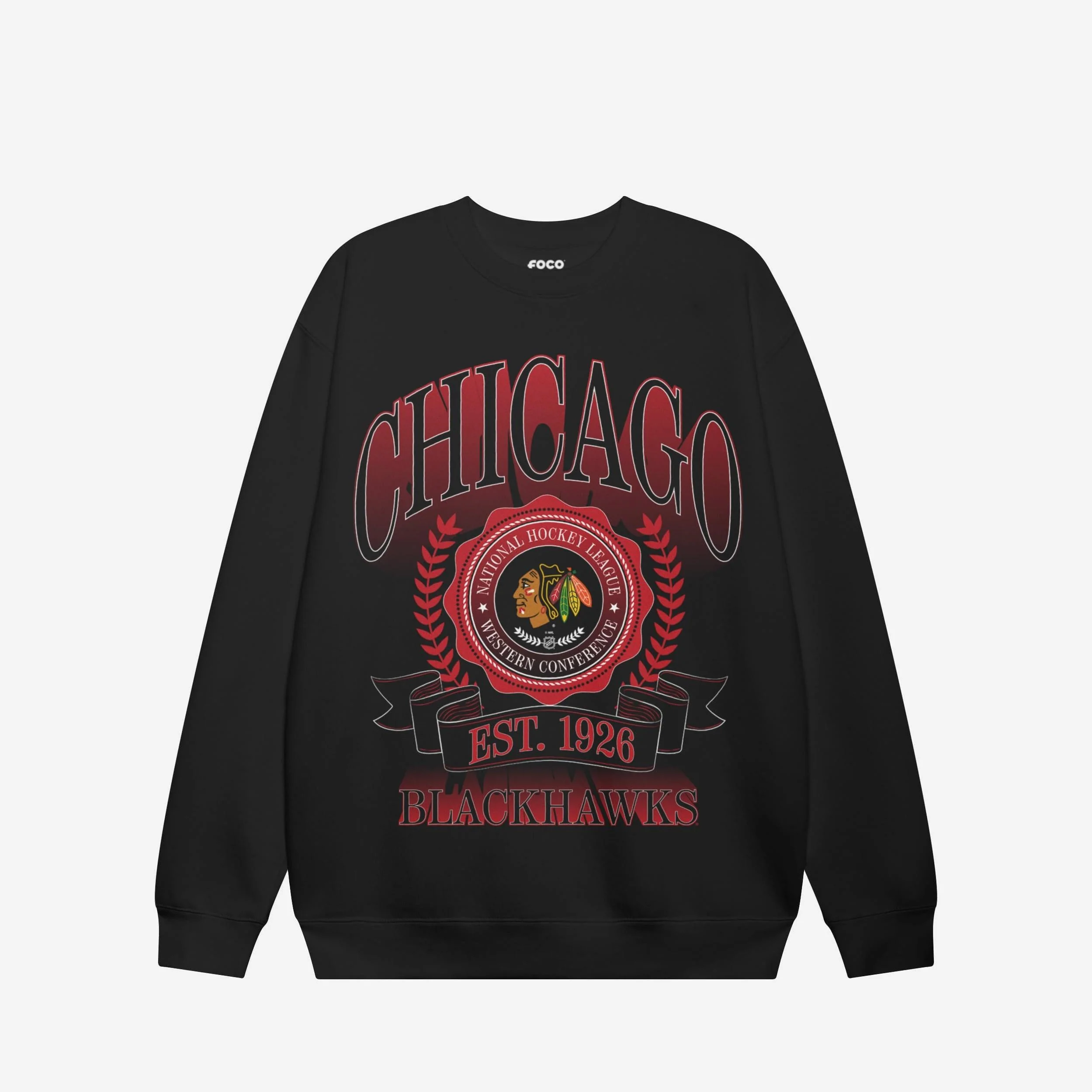 Chicago Blackhawks Banner Crest Crew Neck Sweatshirt