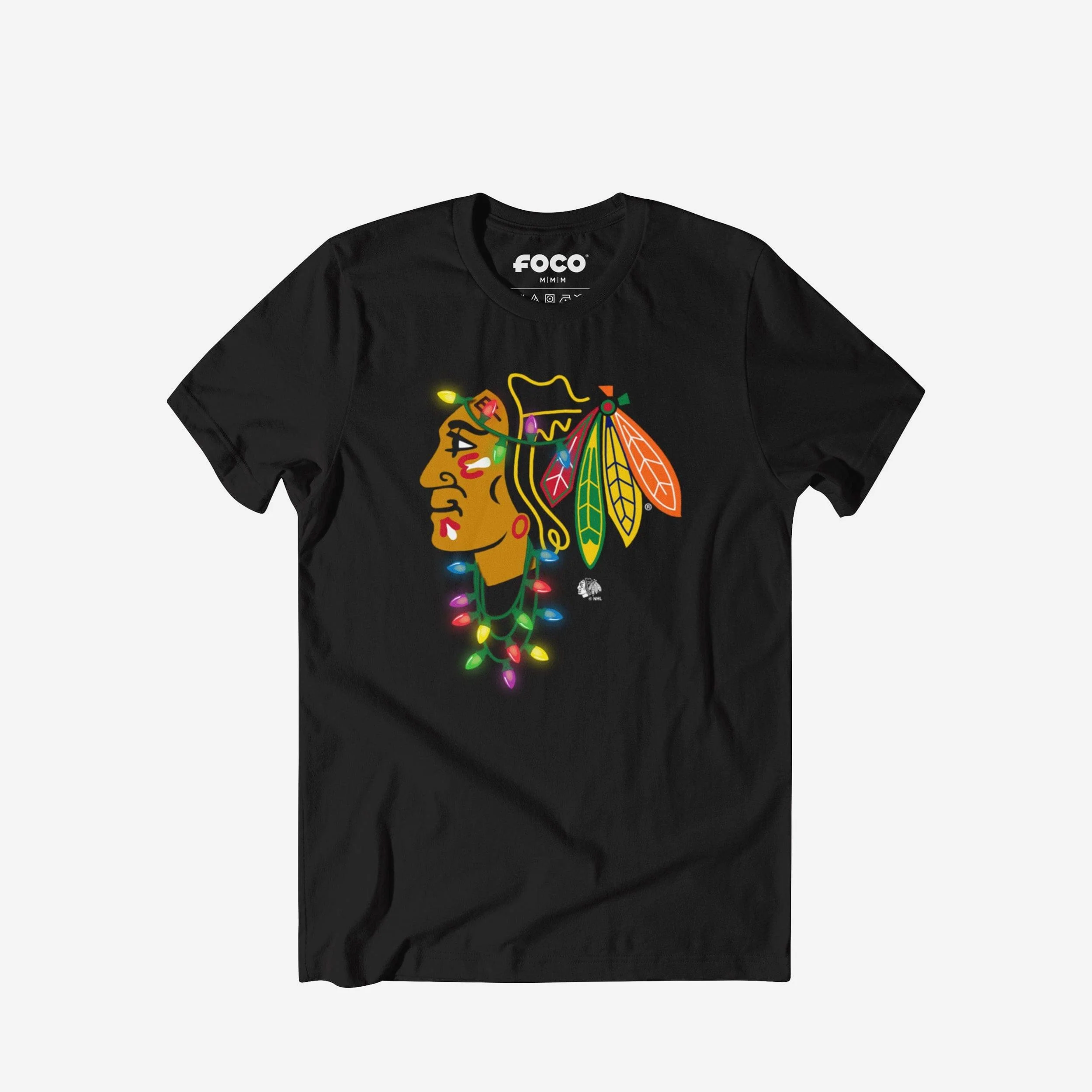 Chicago Blackhawks Primary Logo Holiday Lights T-Shirt