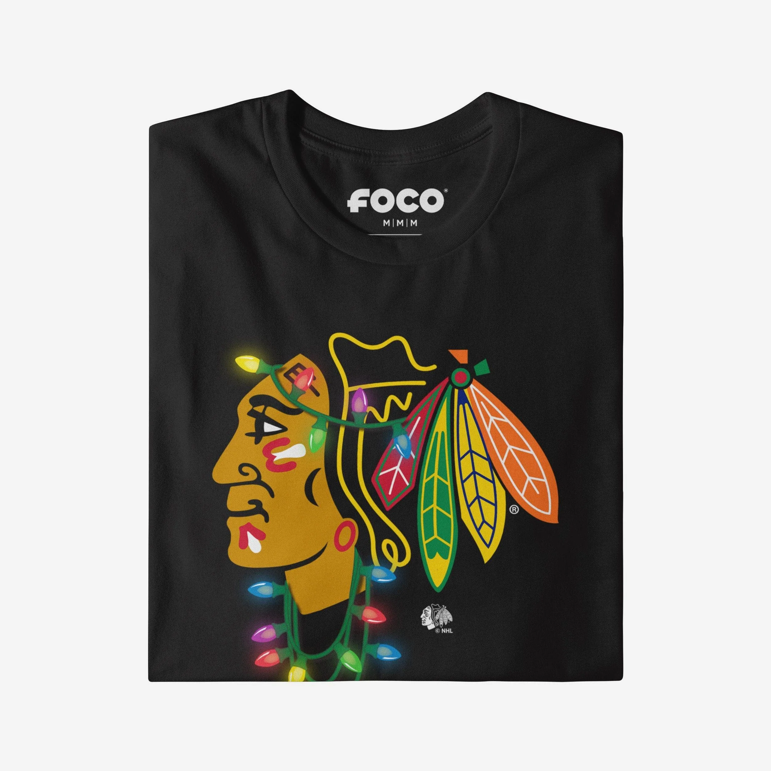 Chicago Blackhawks Primary Logo Holiday Lights T-Shirt - Image 3