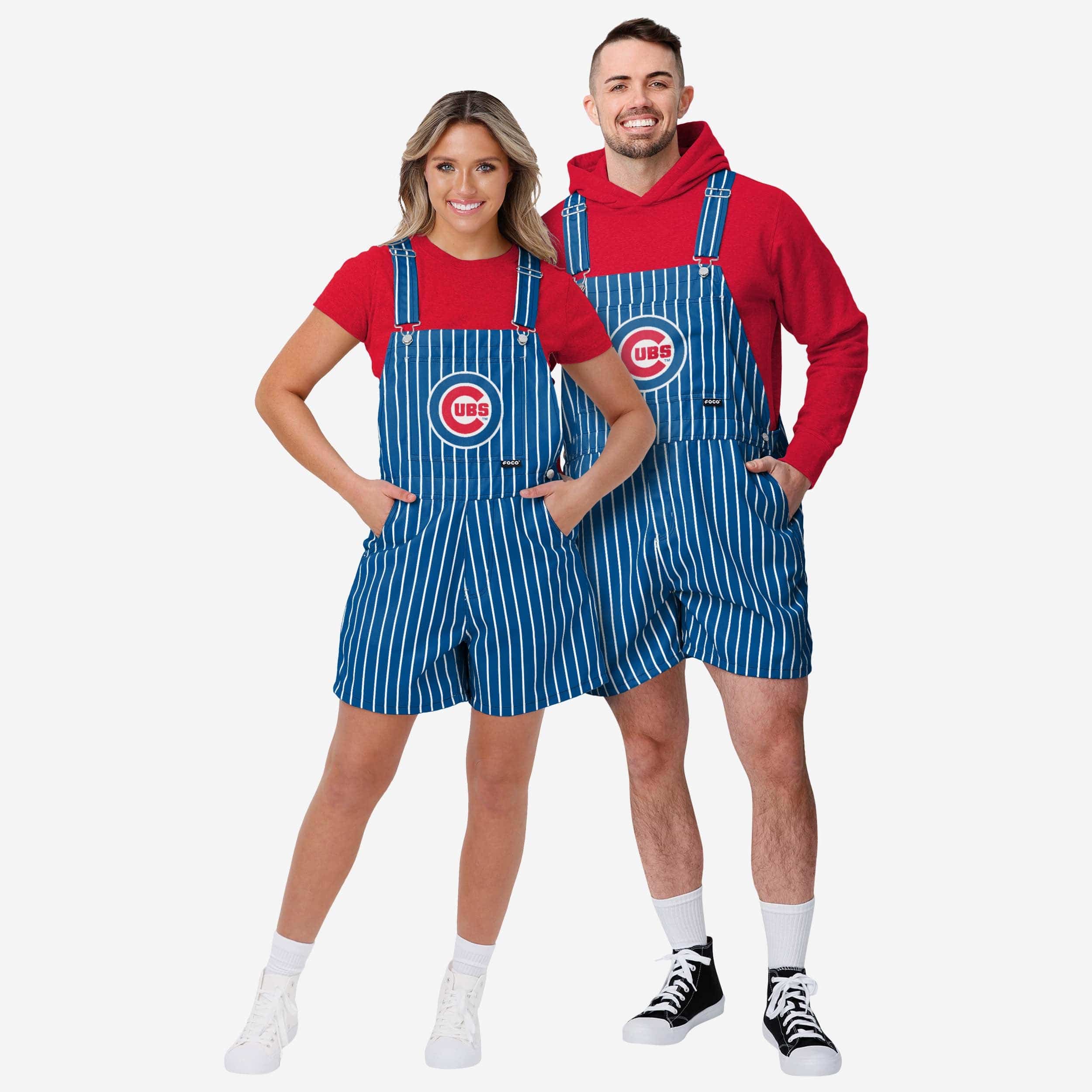 Chicago Cubs Mens Pinstripe Bib Shortalls - Image 3