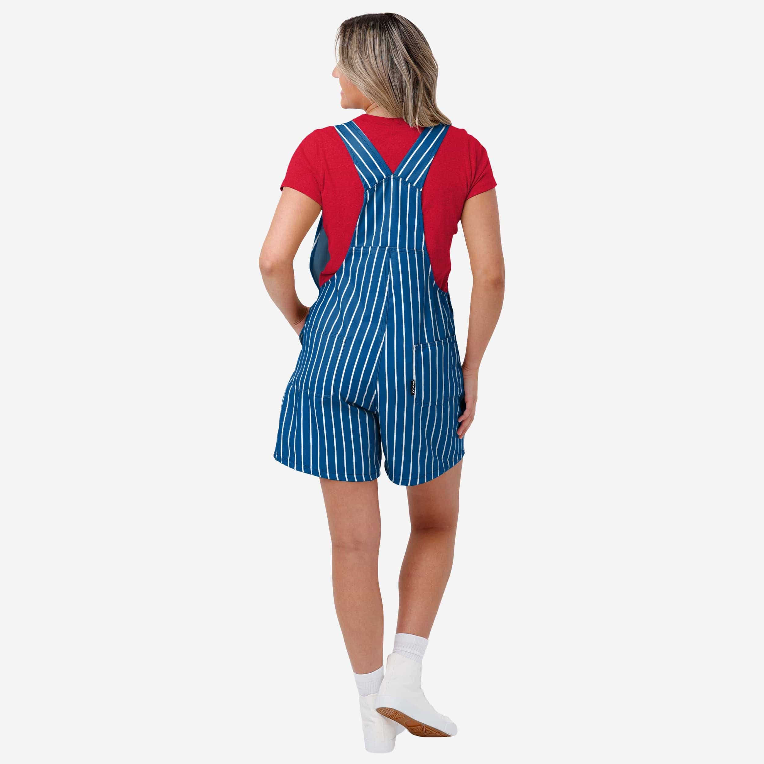 Chicago Cubs Womens Pinstripe Bib Shortalls - Image 2