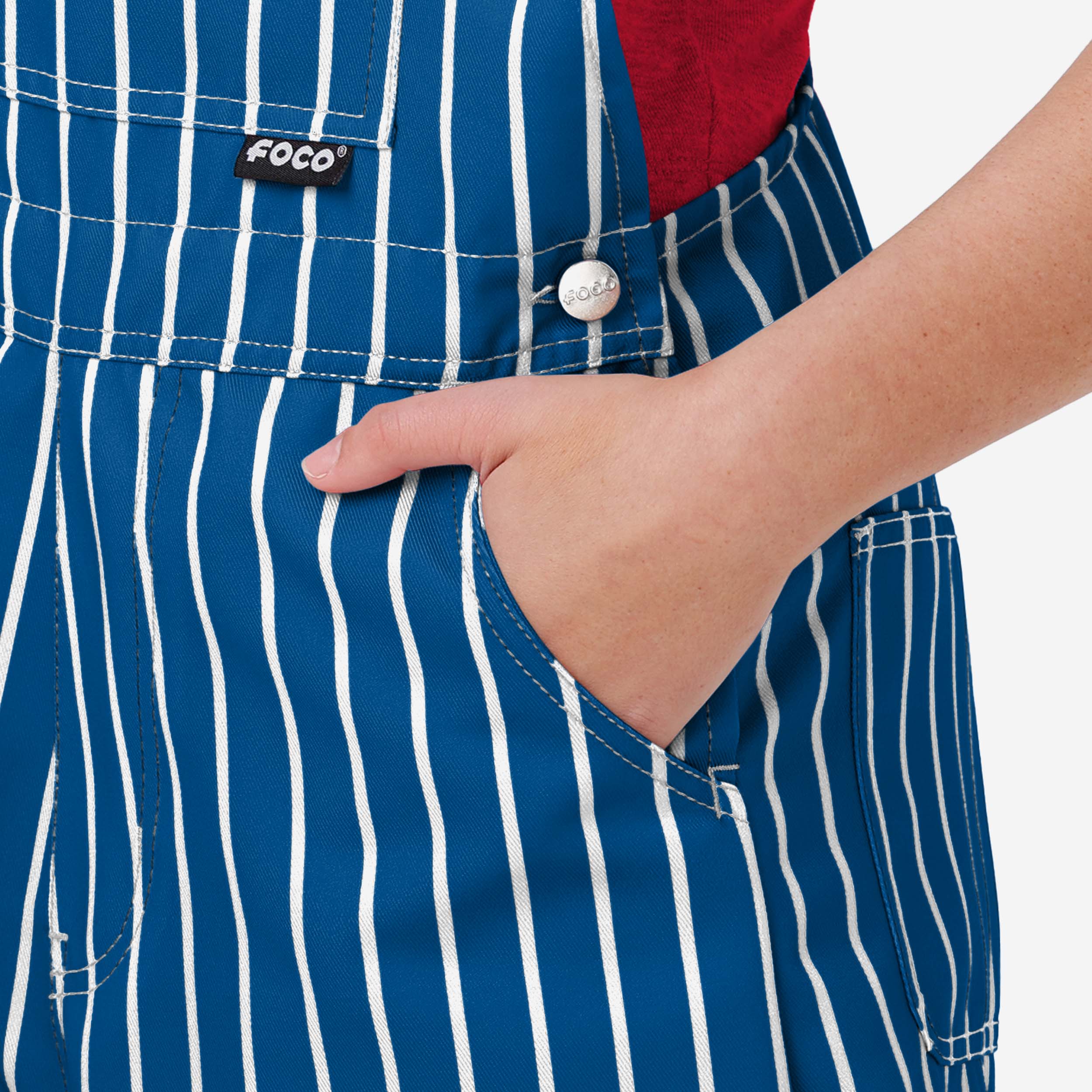 Chicago Cubs Womens Pinstripe Bib Shortalls - Image 5