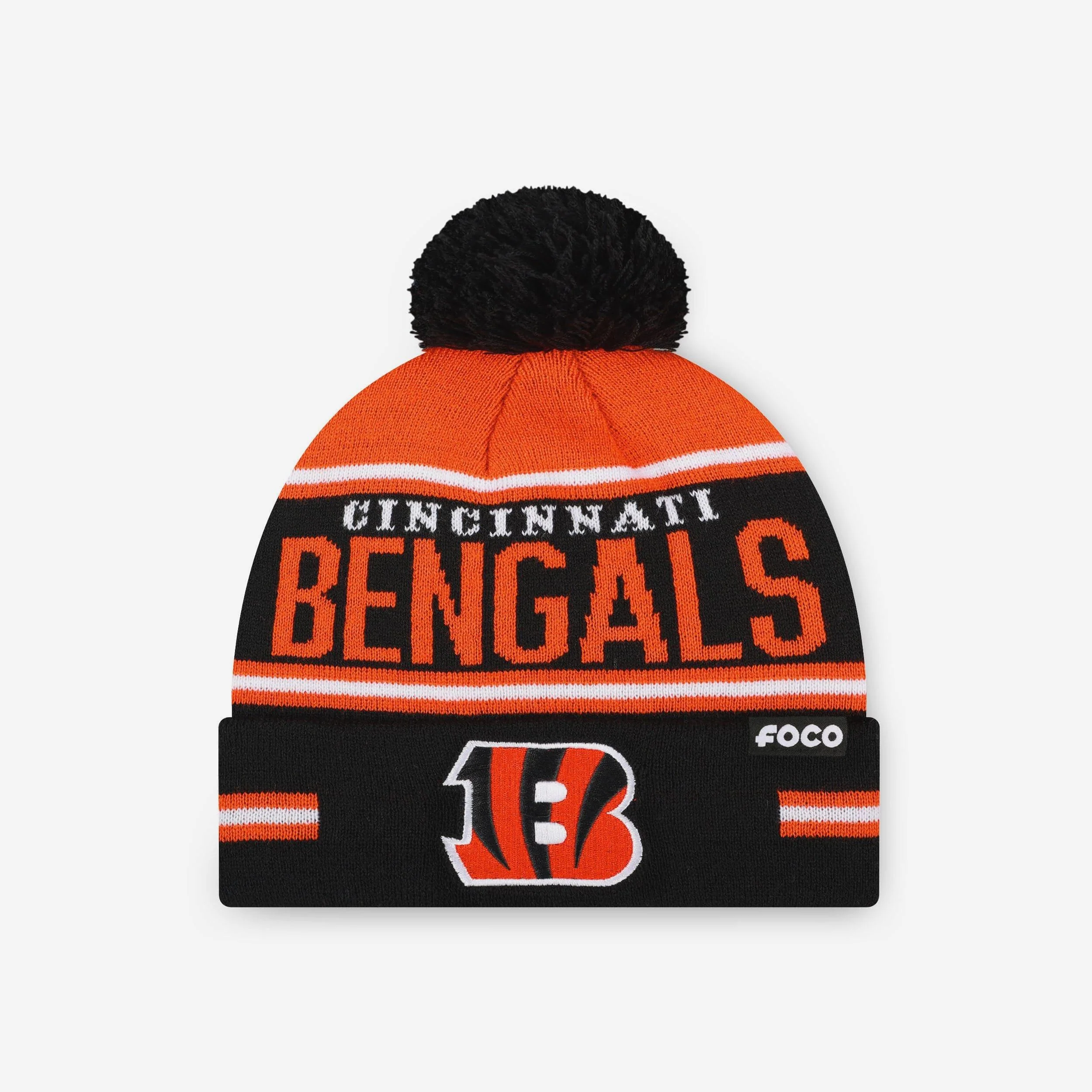 Cincinnati Bengals Big Wordmark Stripe Pom Beanie