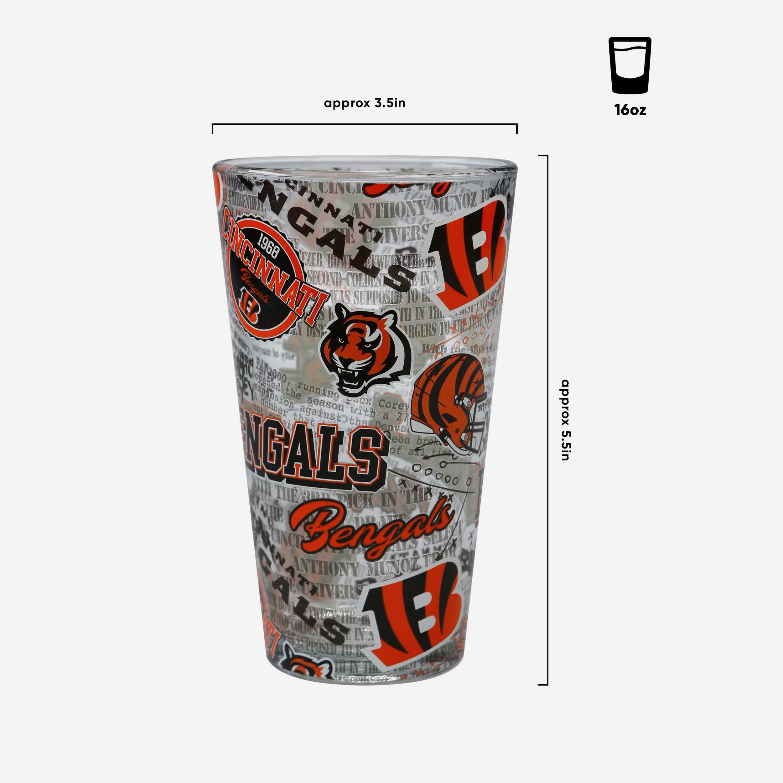 Cincinnati Bengals Historic Print Pint Glass - Image 3
