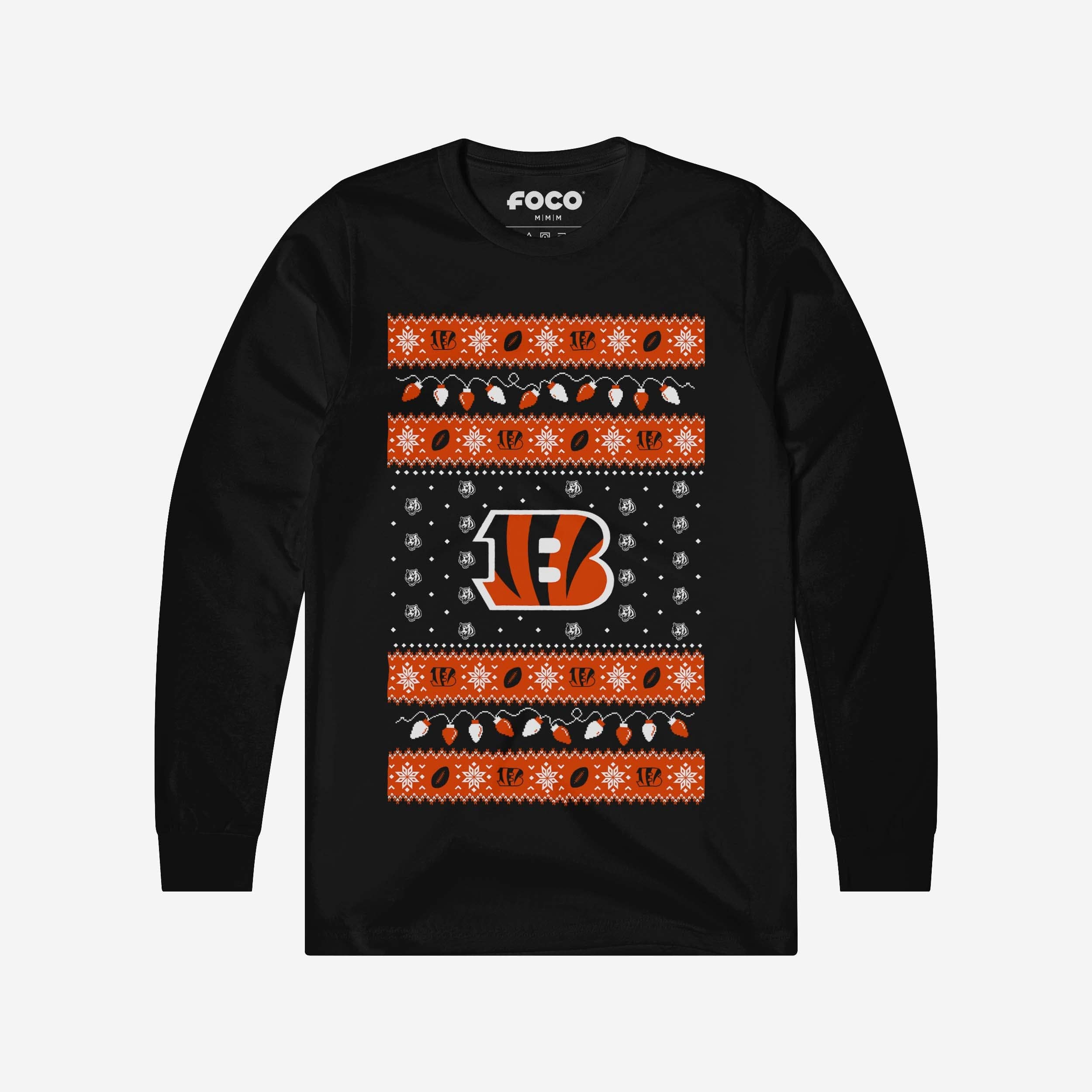 Cincinnati Bengals Holiday Lights Sweater Long Sleeve T-Shirt