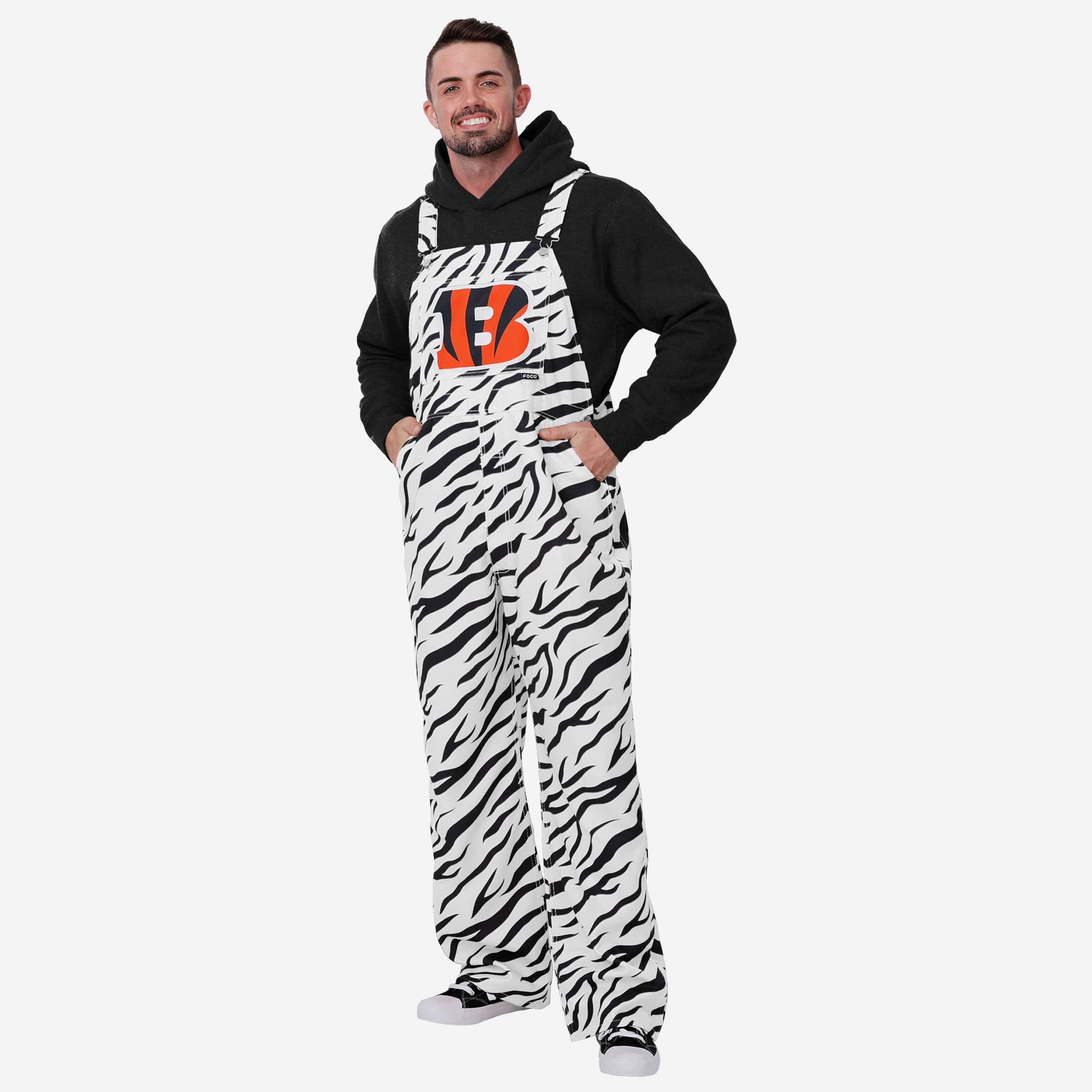 Cincinnati Bengals Mens White Tiger Stripe Thematic Bib Overalls