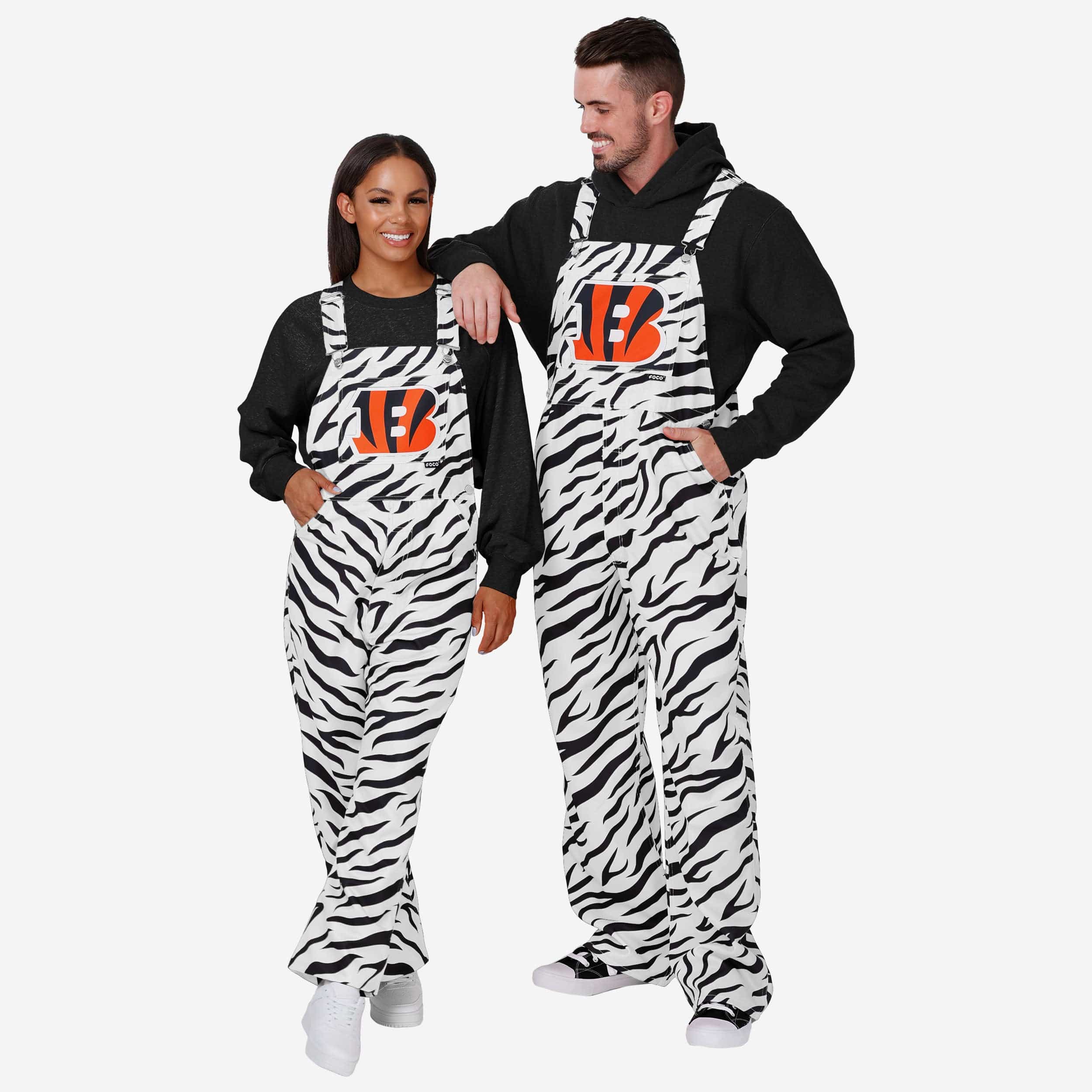 Cincinnati Bengals Mens White Tiger Stripe Thematic Bib Overalls - Image 3
