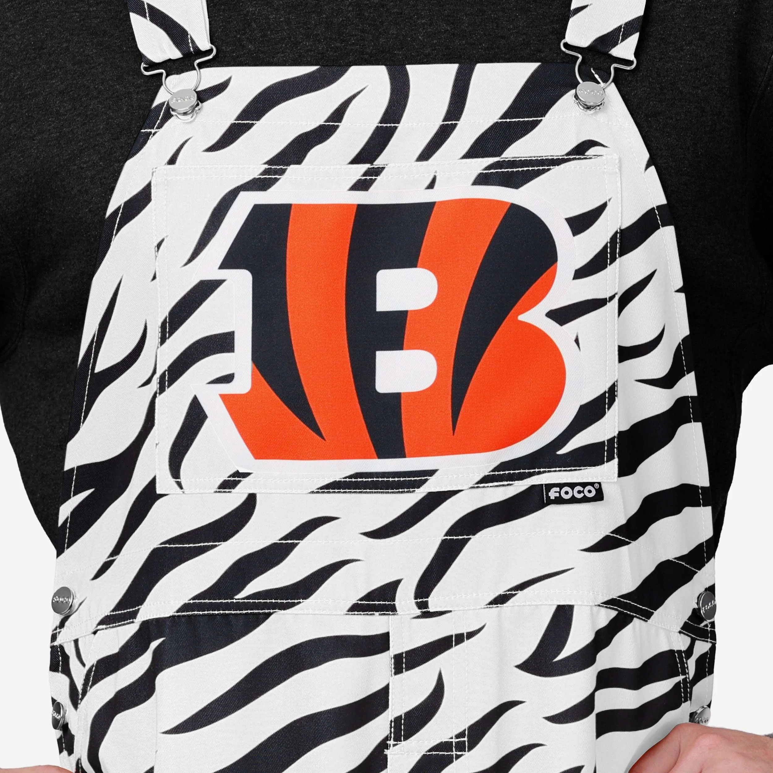 Cincinnati Bengals Mens White Tiger Stripe Thematic Bib Overalls - Image 4