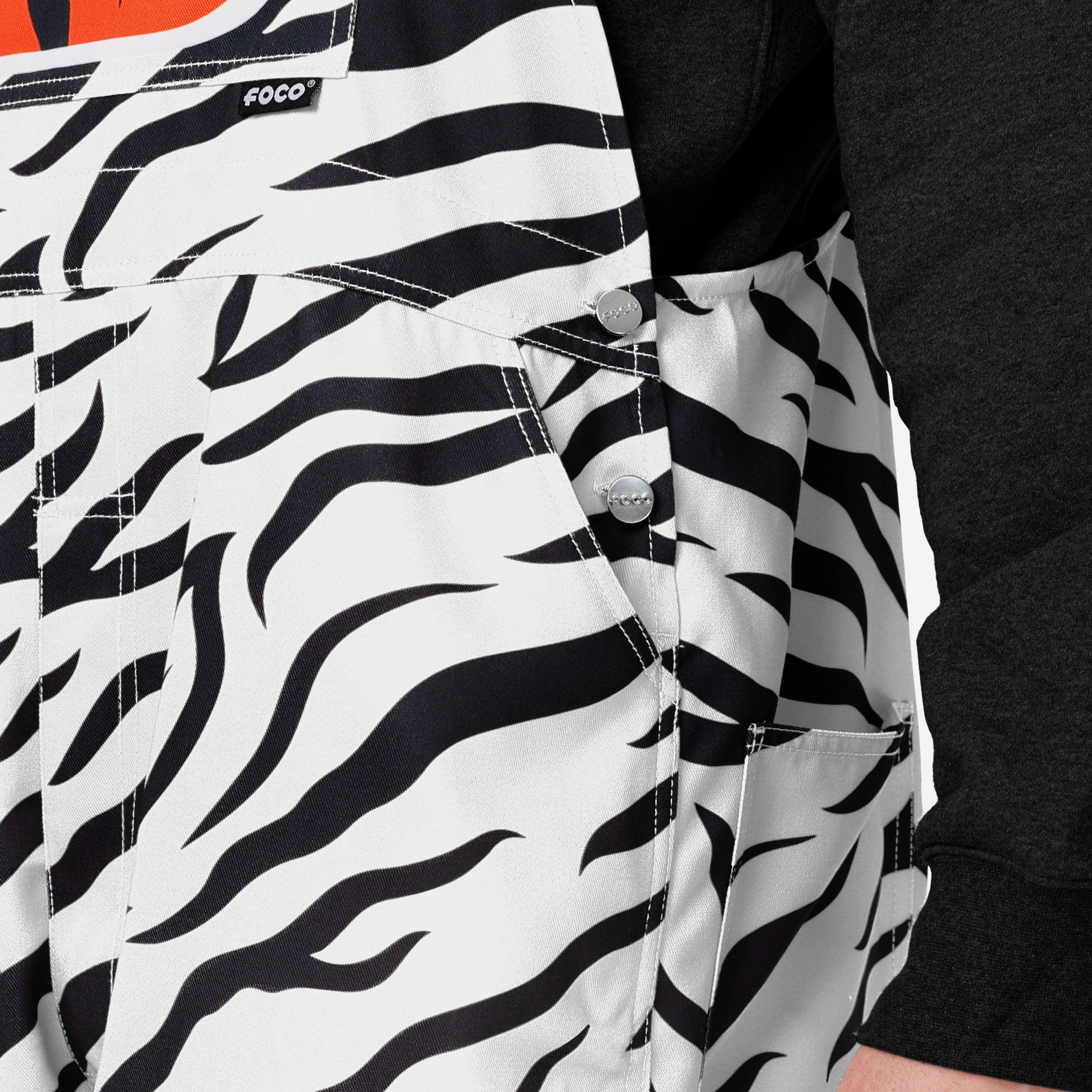 Cincinnati Bengals Mens White Tiger Stripe Thematic Bib Overalls - Image 5