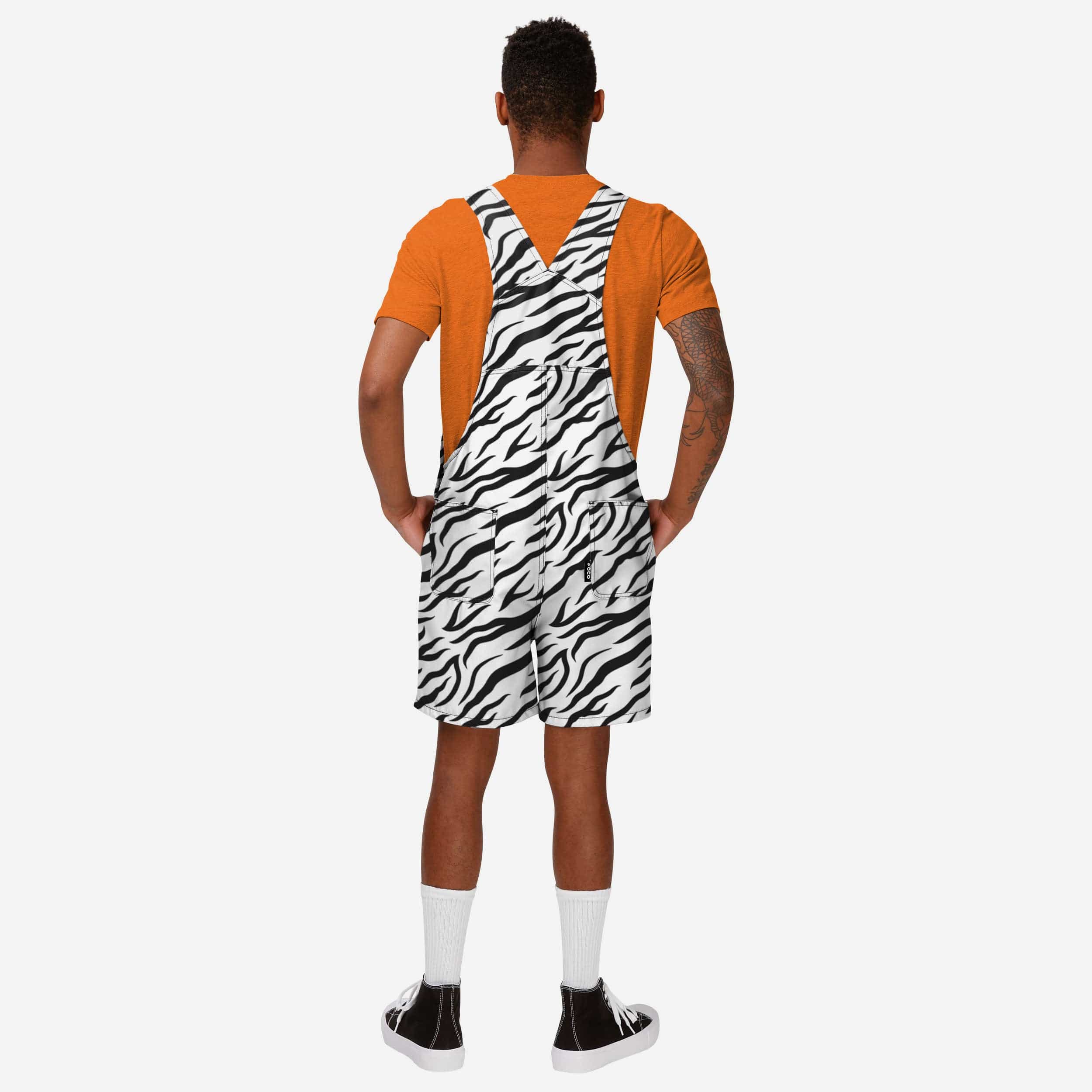 Cincinnati Bengals Mens White Tiger Stripe Thematic Bib Shortalls - Image 2
