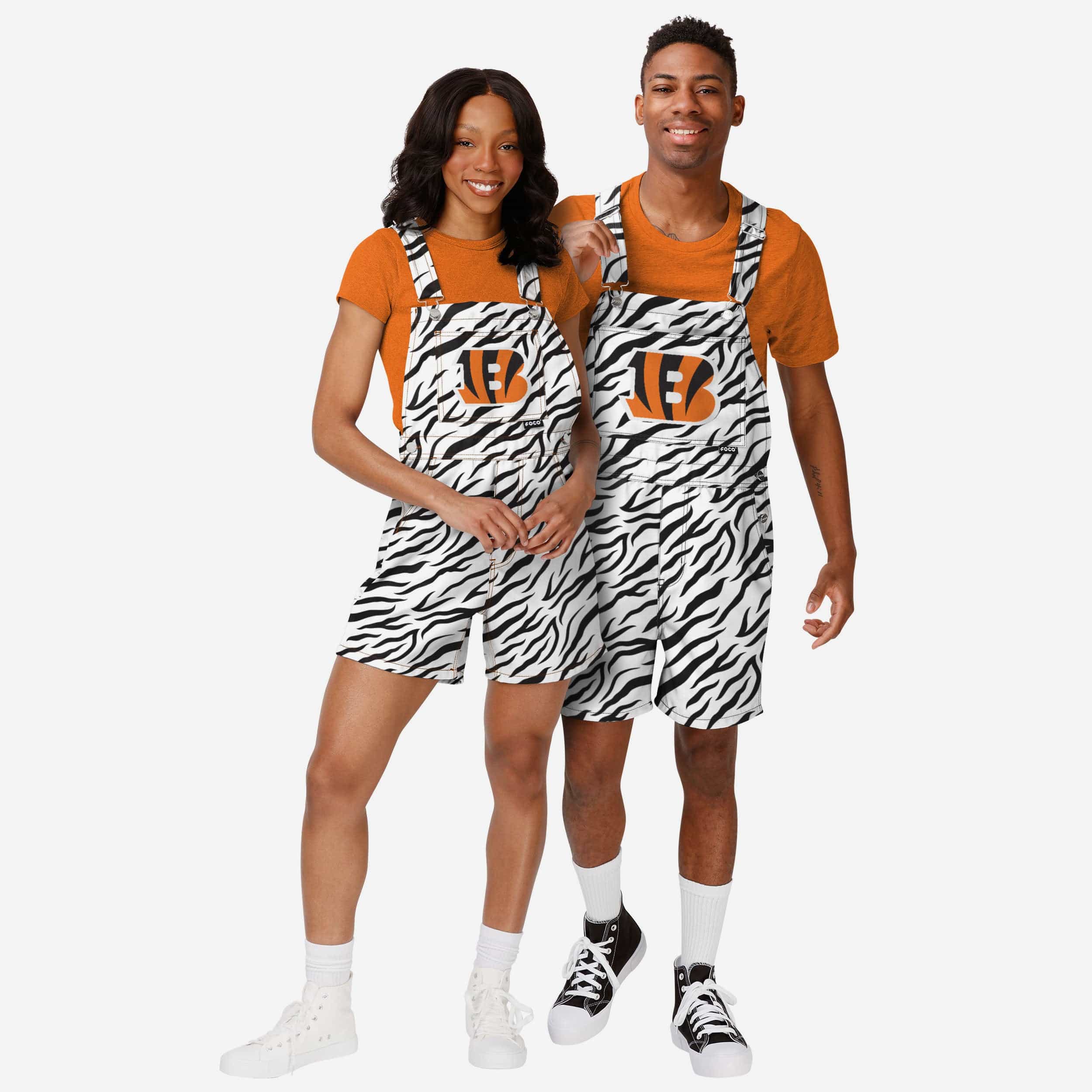 Cincinnati Bengals Mens White Tiger Stripe Thematic Bib Shortalls - Image 3