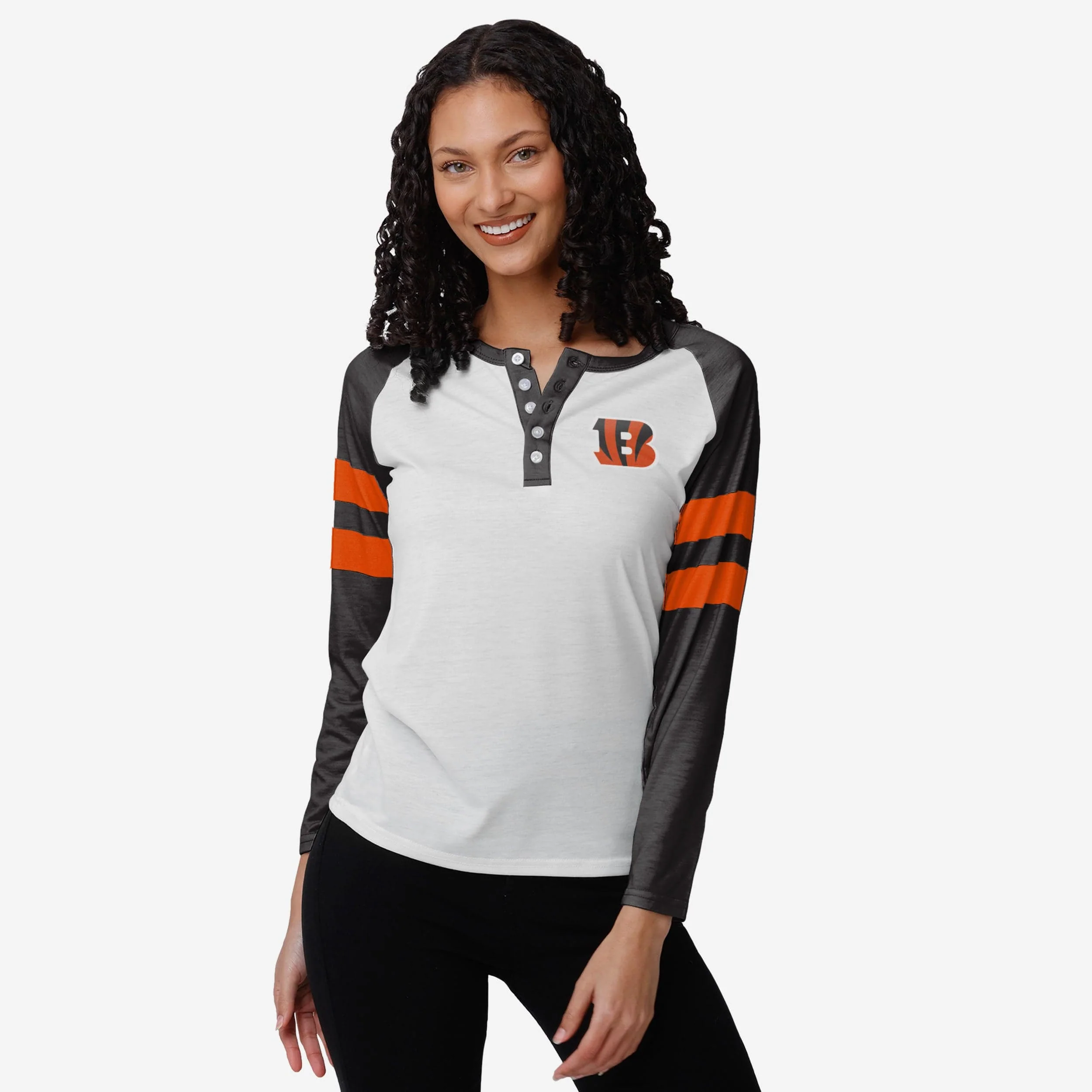 Cincinnati Bengals Womens Big Logo Long Sleeve Henley
