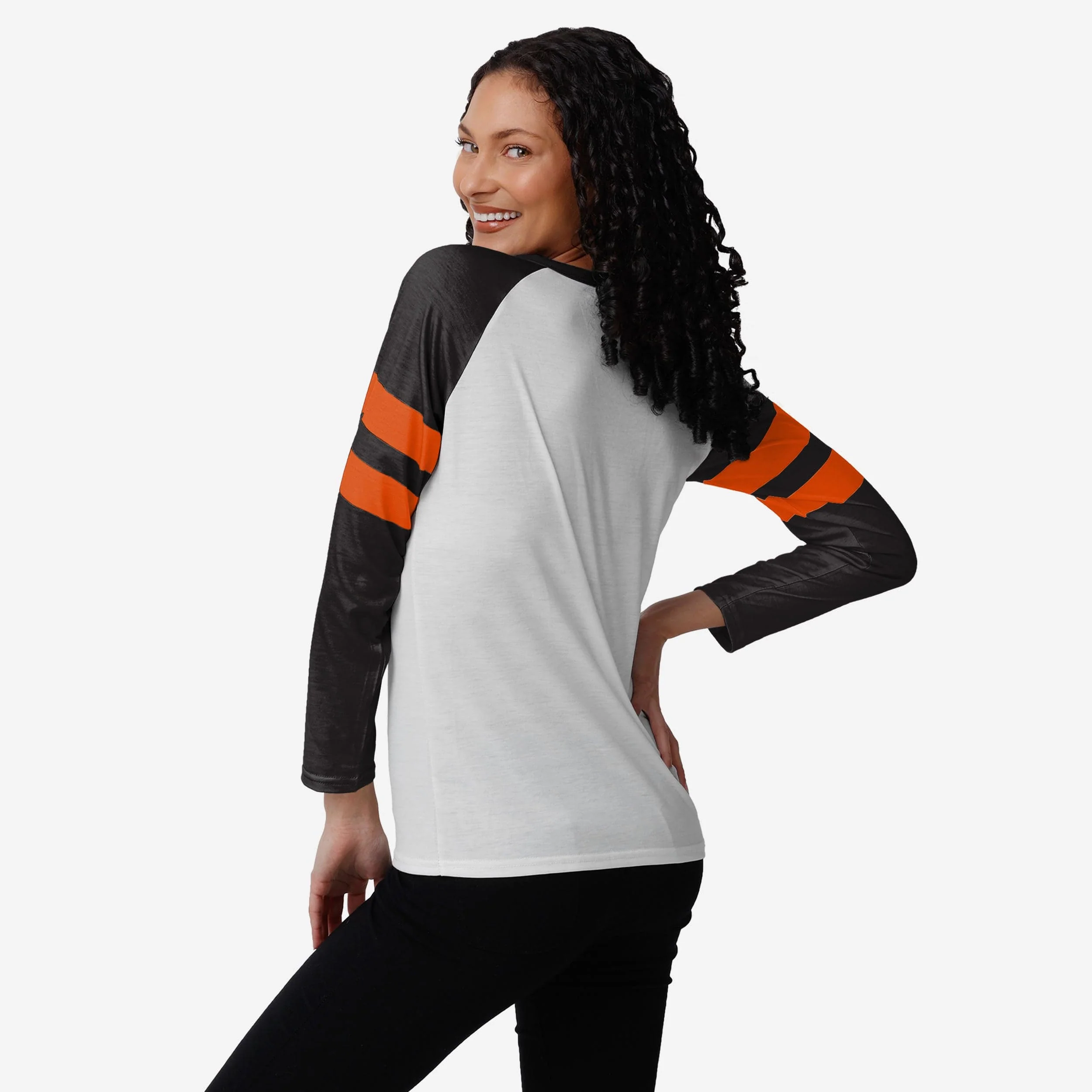 Cincinnati Bengals Womens Big Logo Long Sleeve Henley - Image 2