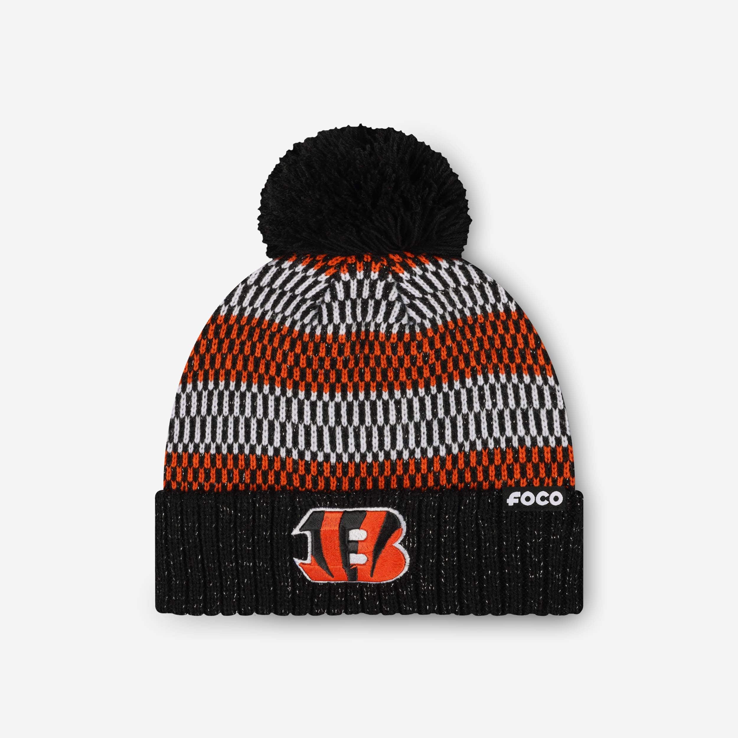Cincinnati Bengals Womens Cozy Knit Metallic Thread Pom Beanie