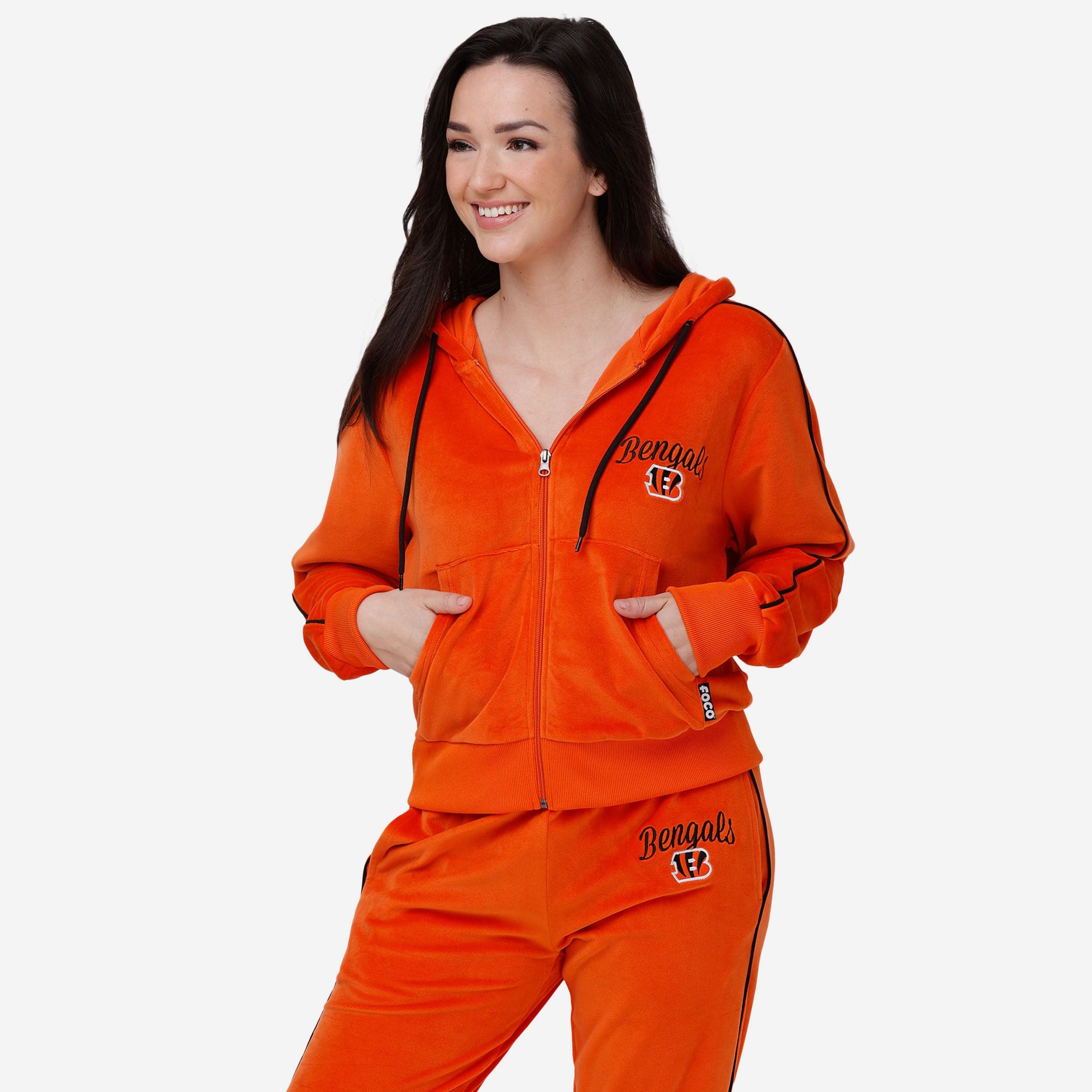 Cincinnati Bengals Womens Orange Velour Zip Up Top