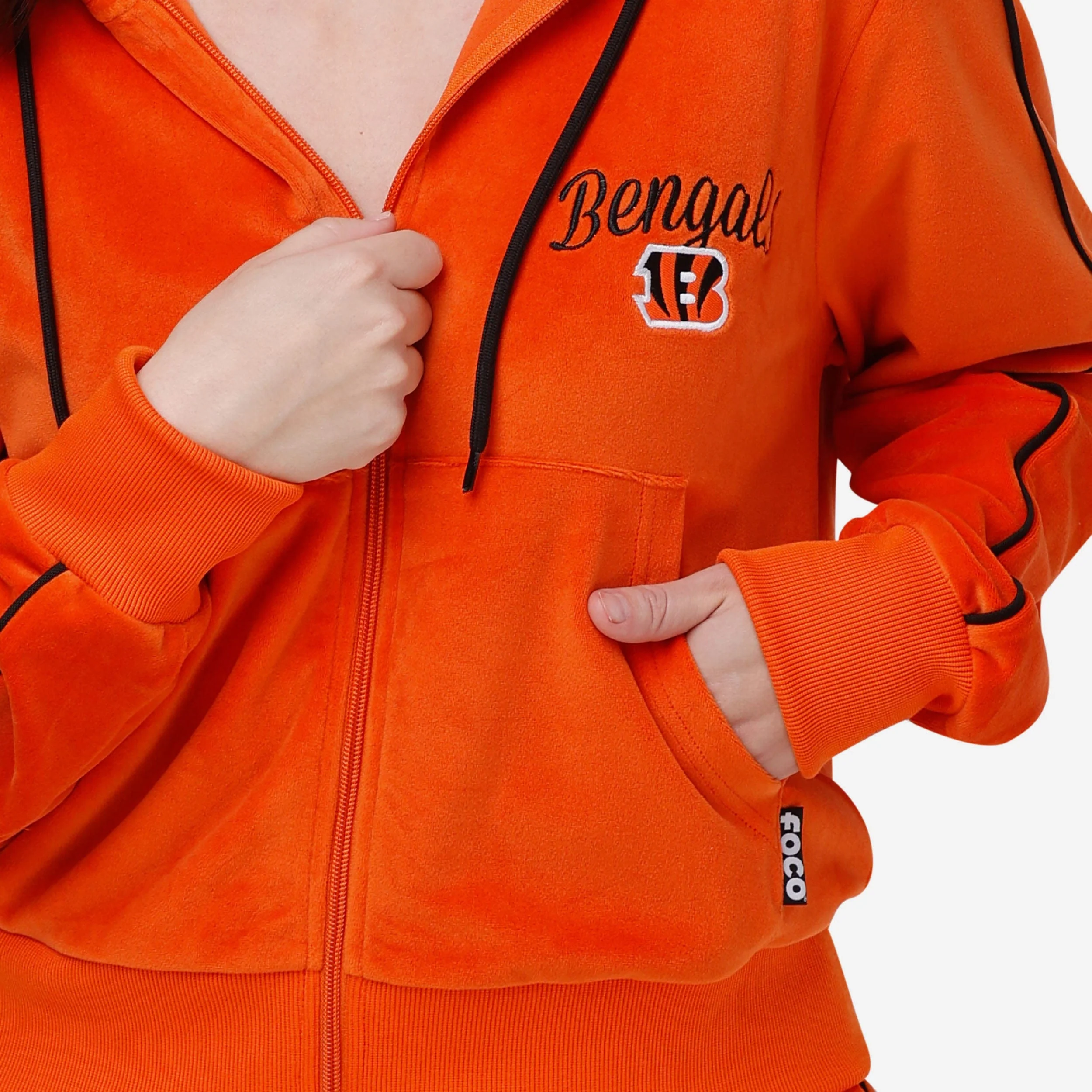 Cincinnati Bengals Womens Orange Velour Zip Up Top - Image 3