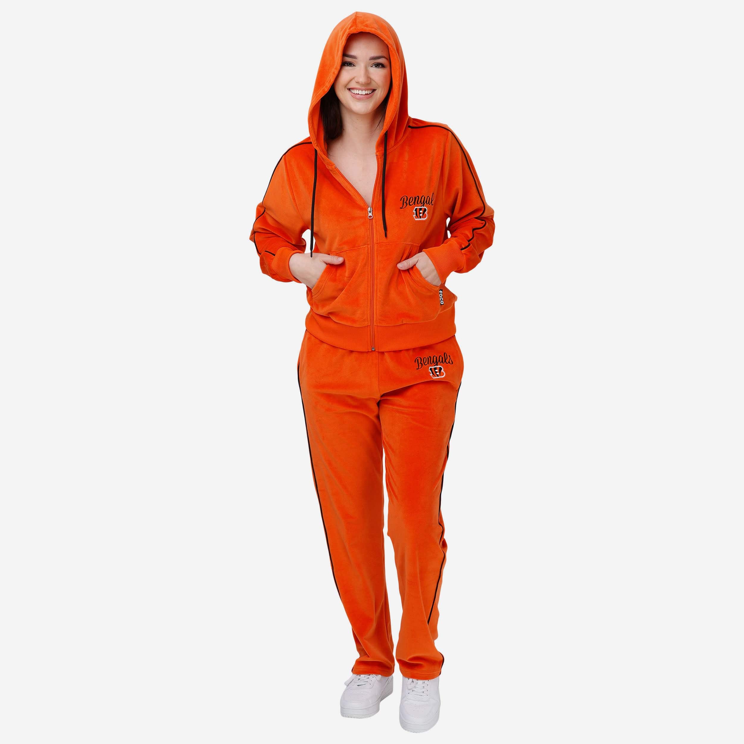 Cincinnati Bengals Womens Orange Velour Zip Up Top - Image 5