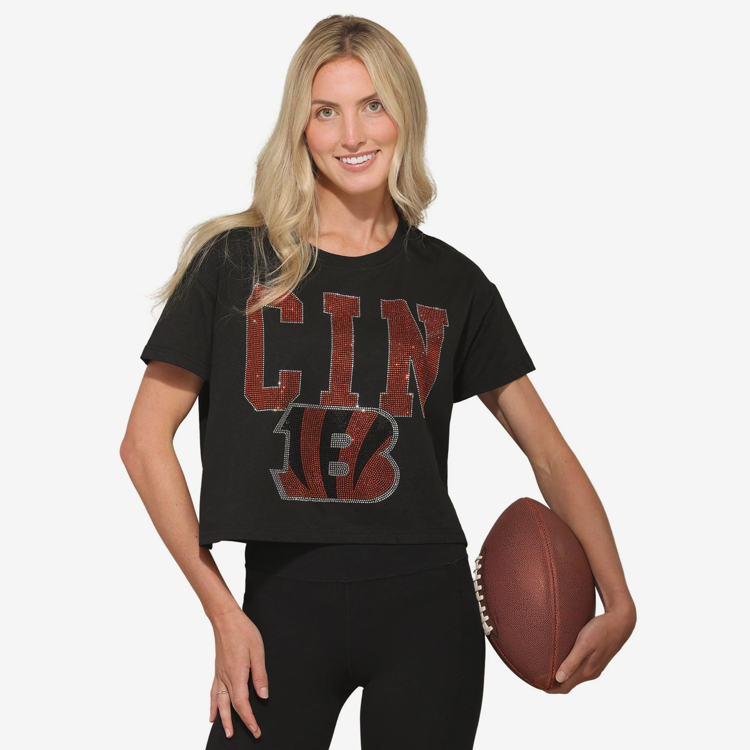 Cincinnati Bengals Womens Rhinestone Logo Crop Top