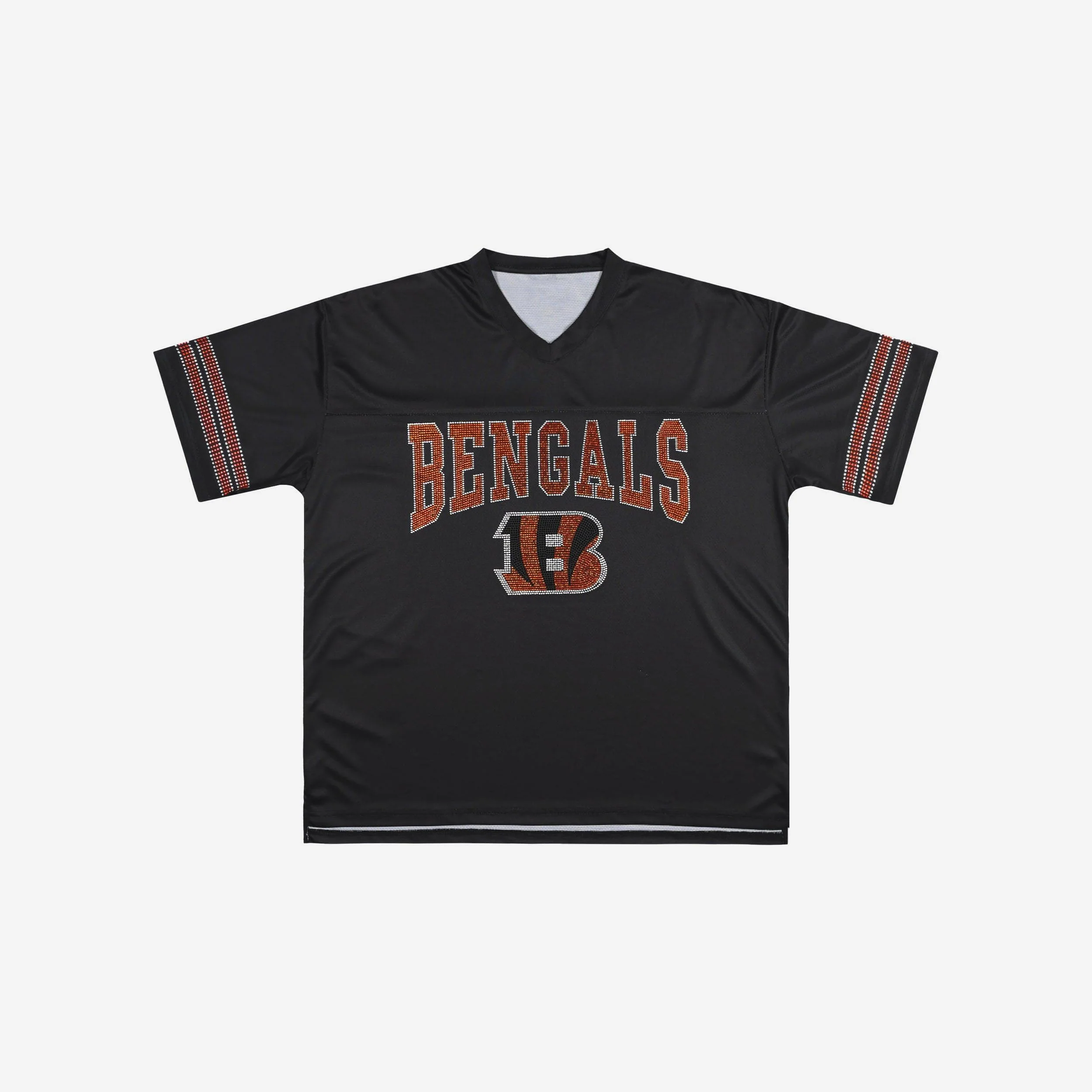 Cincinnati Bengals Womens Rhinestone Logo Oversized V-Neck Mesh T-Shirt - Image 4