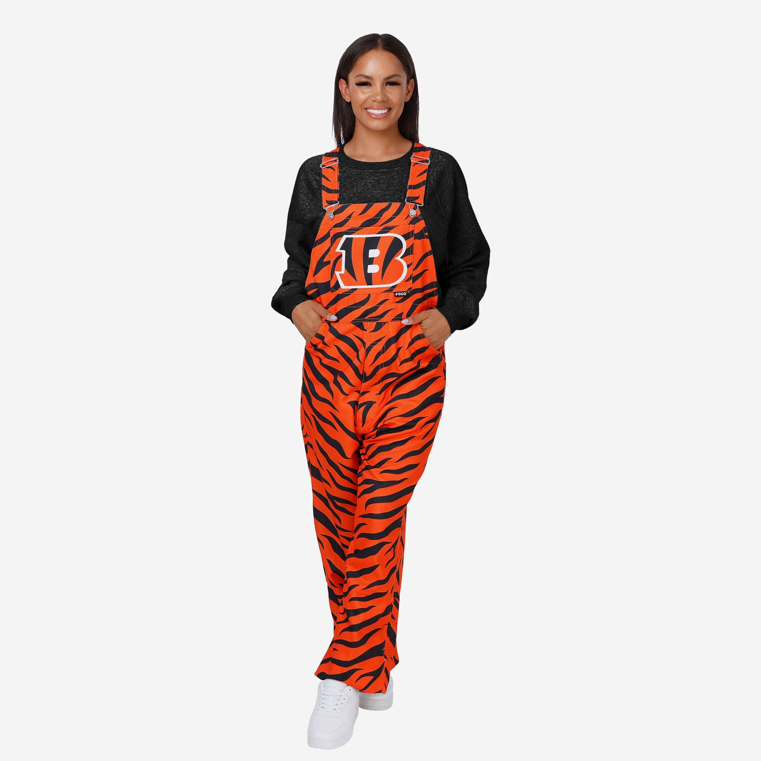 Cincinnati Bengals Womens Tiger Stripe Thematic Bib Overalls