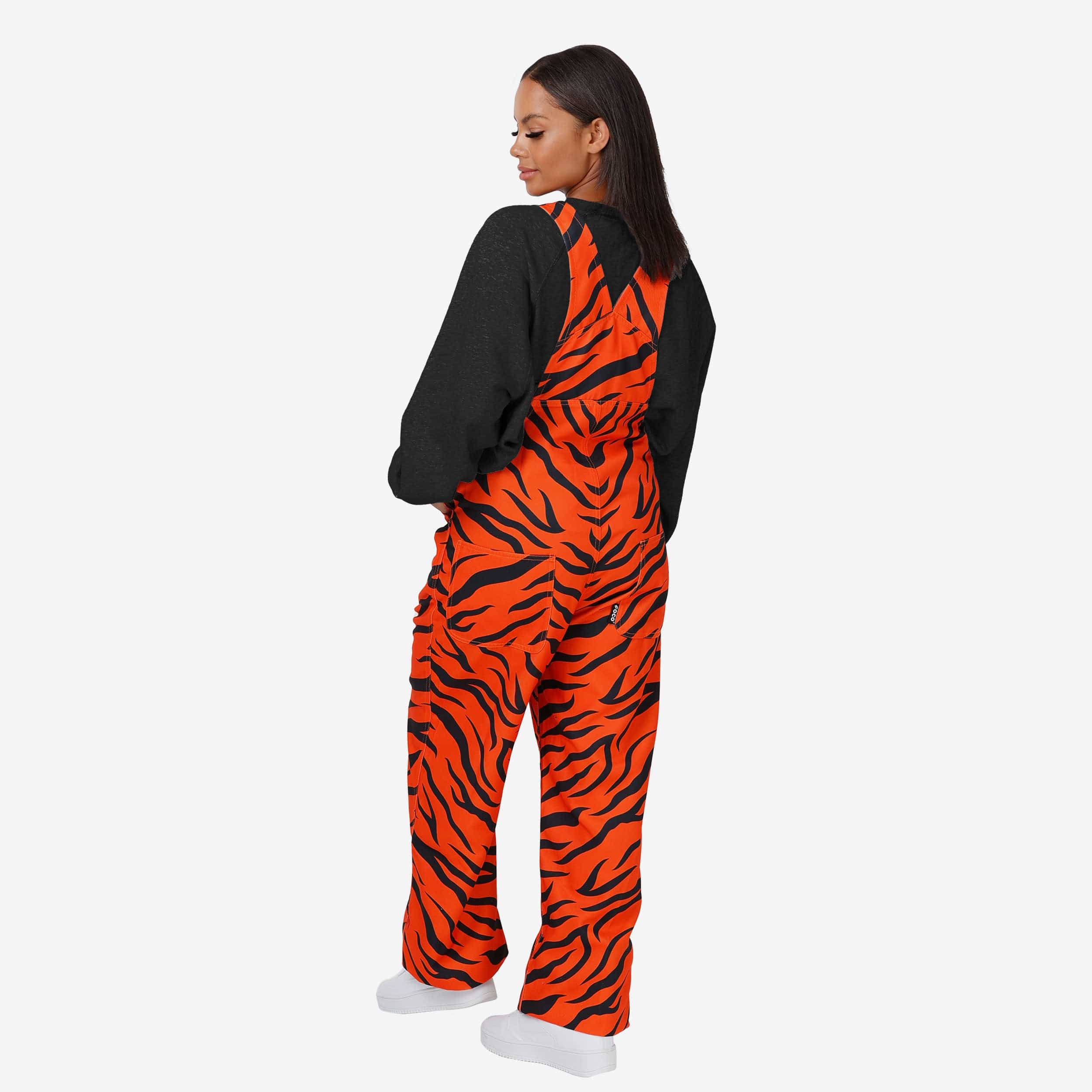 Cincinnati Bengals Womens Tiger Stripe Thematic Bib Overalls - Image 2
