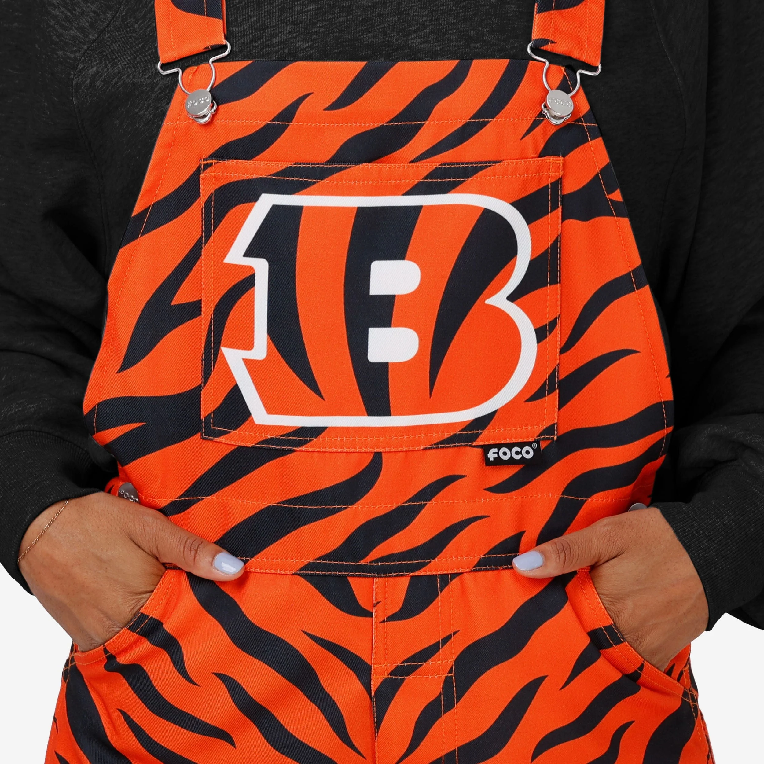 Cincinnati Bengals Womens Tiger Stripe Thematic Bib Overalls - Image 4