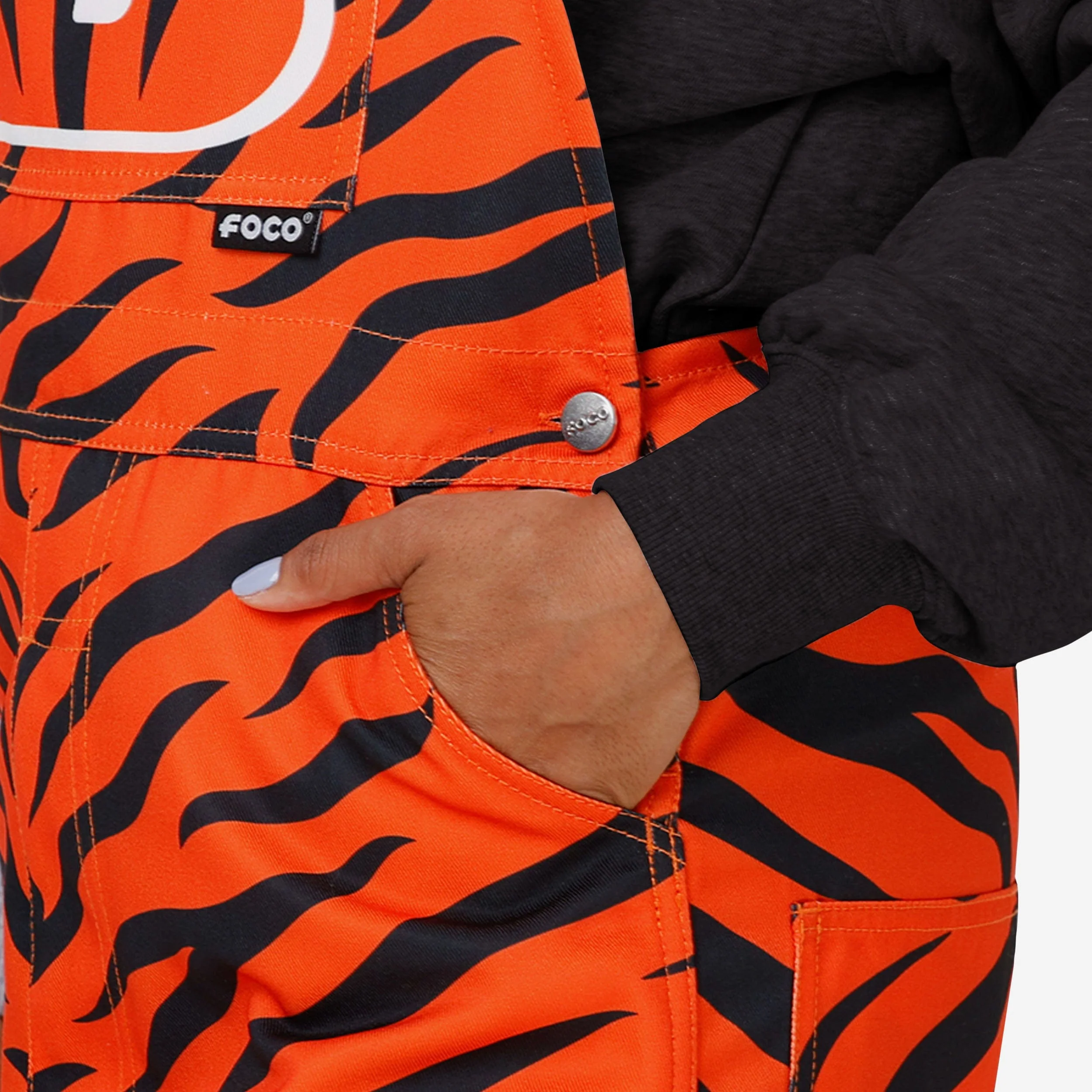 Cincinnati Bengals Womens Tiger Stripe Thematic Bib Overalls - Image 5