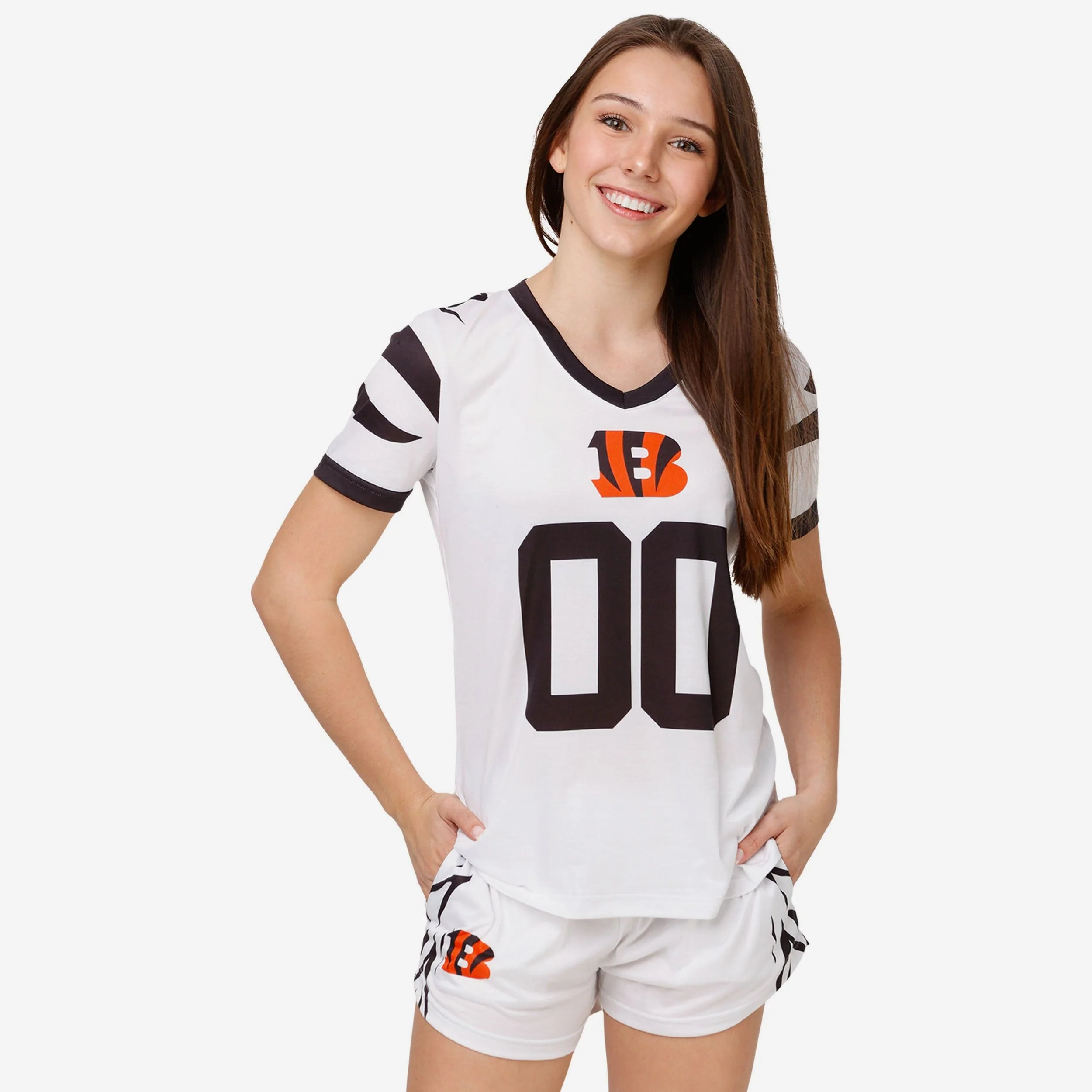 Cincinnati Bengals Womens White Stripe Pajama Shirt