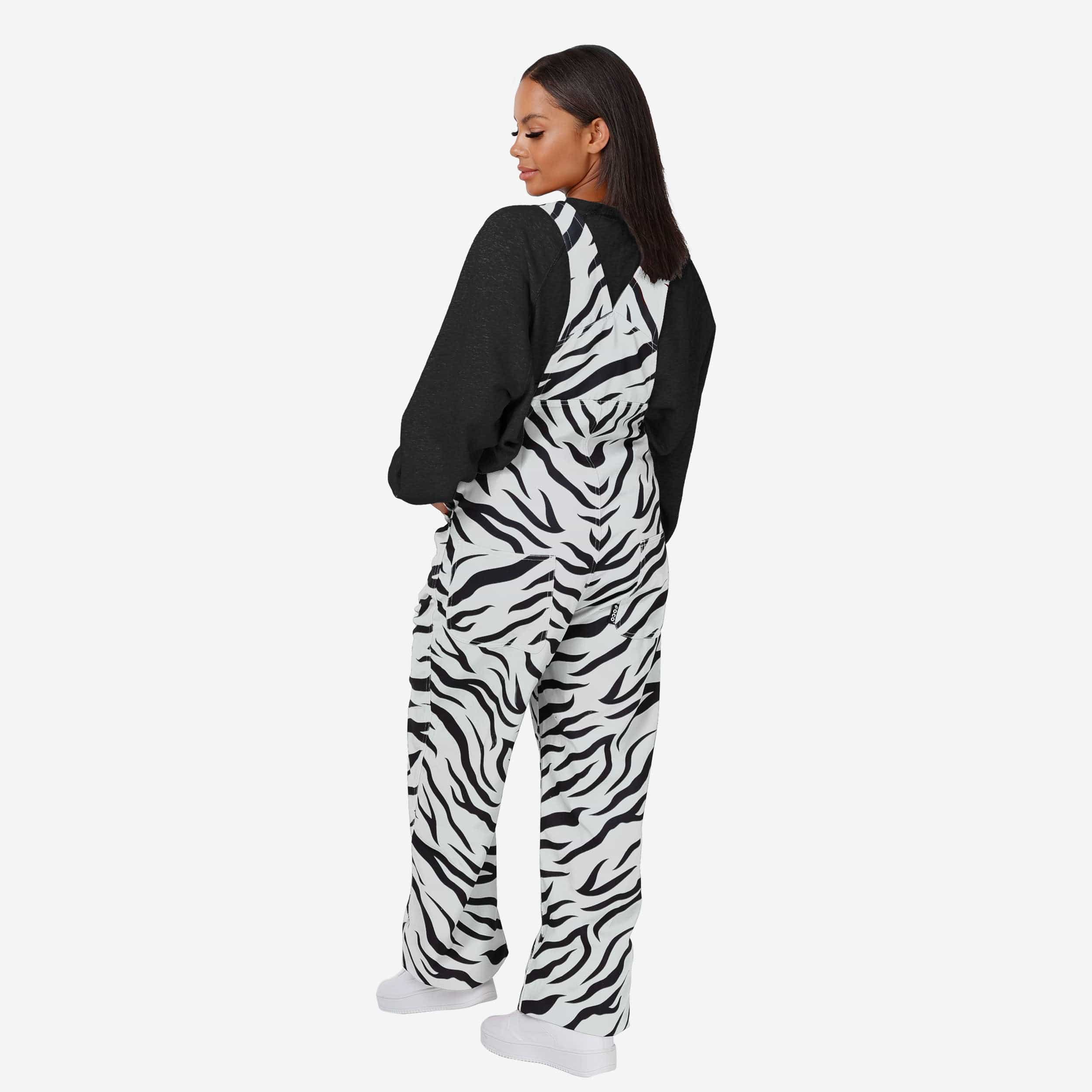 Cincinnati Bengals Womens White Tiger Stripe Thematic Bib Overalls - Image 2