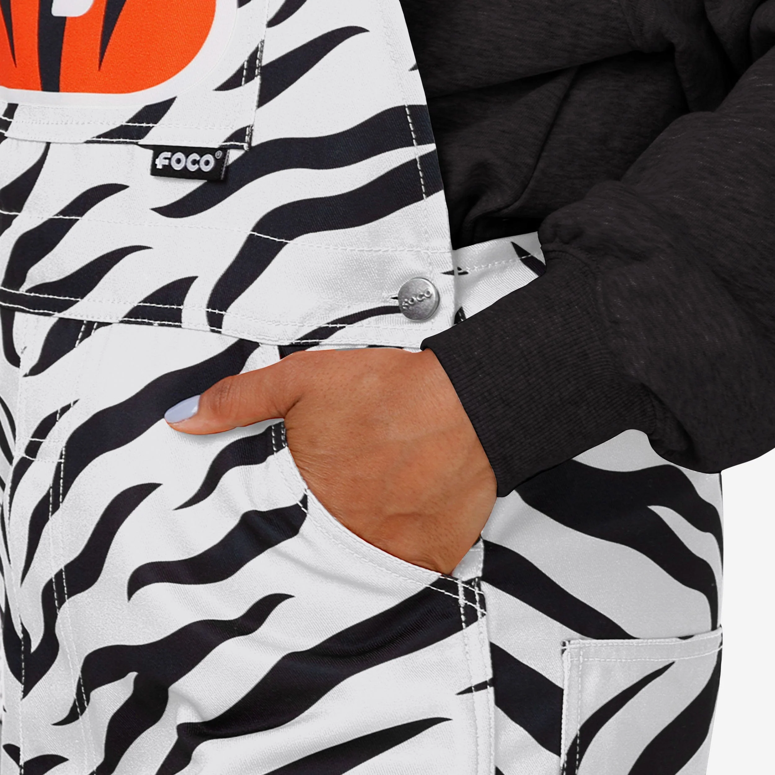 Cincinnati Bengals Womens White Tiger Stripe Thematic Bib Overalls - Image 5