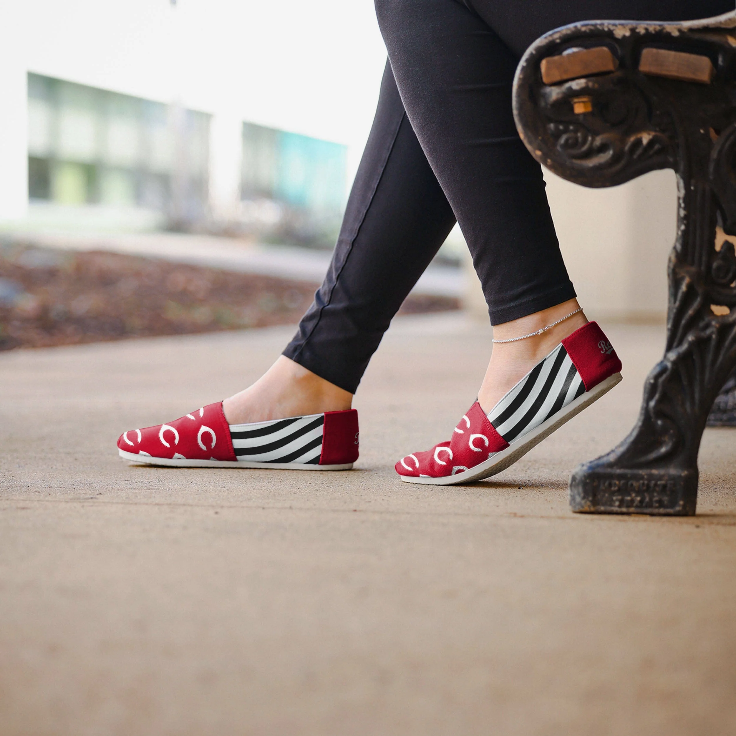 Cincinnati Reds Womens Stripe Canvas Shoe - Image 6
