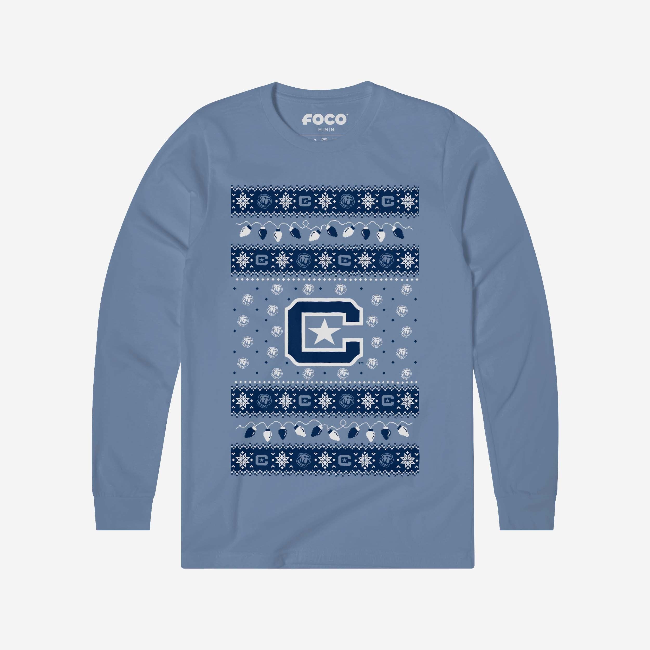 Citadel Bulldogs Holiday Lights Sweater Long Sleeve T-Shirt
