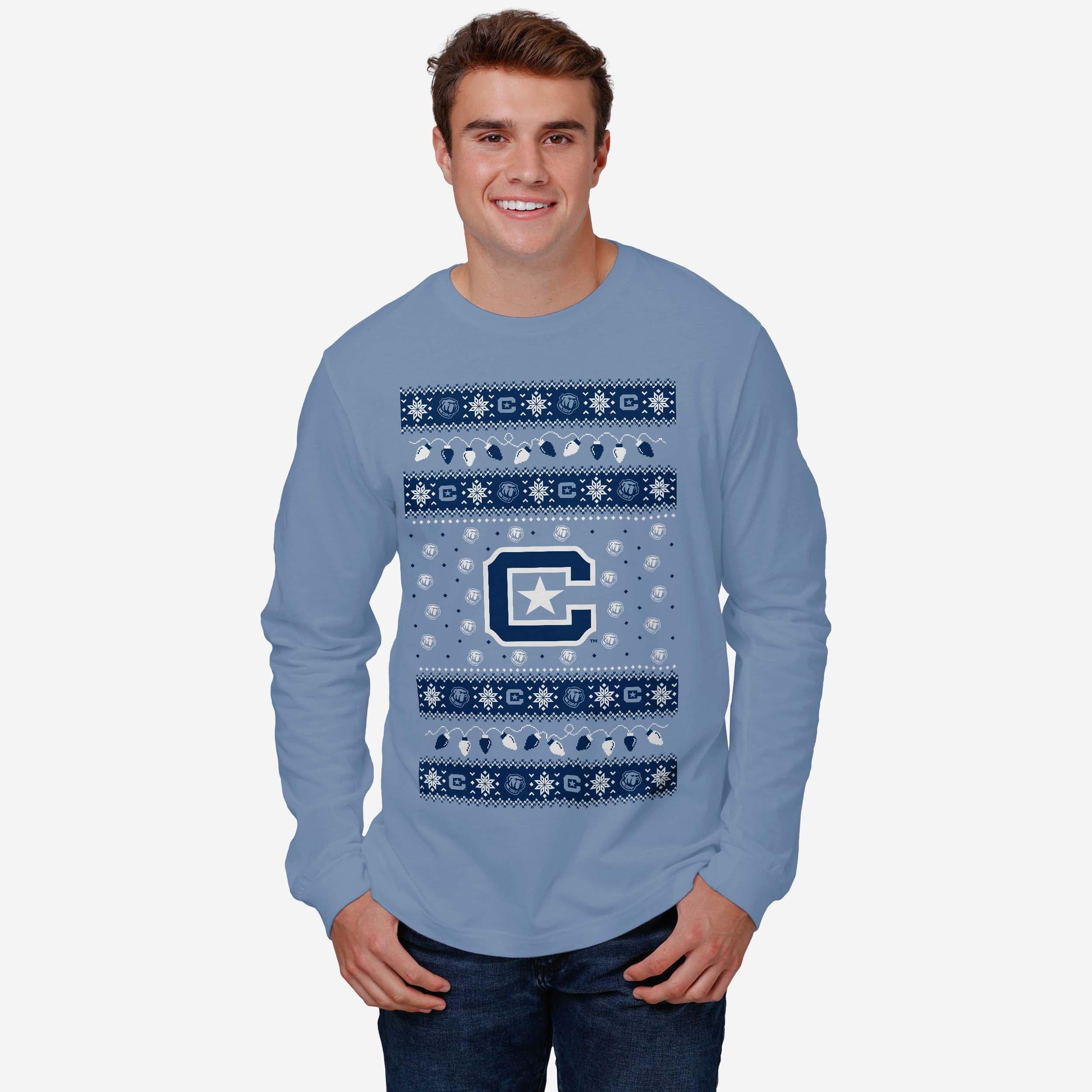 Citadel Bulldogs Holiday Lights Sweater Long Sleeve T-Shirt - Image 2