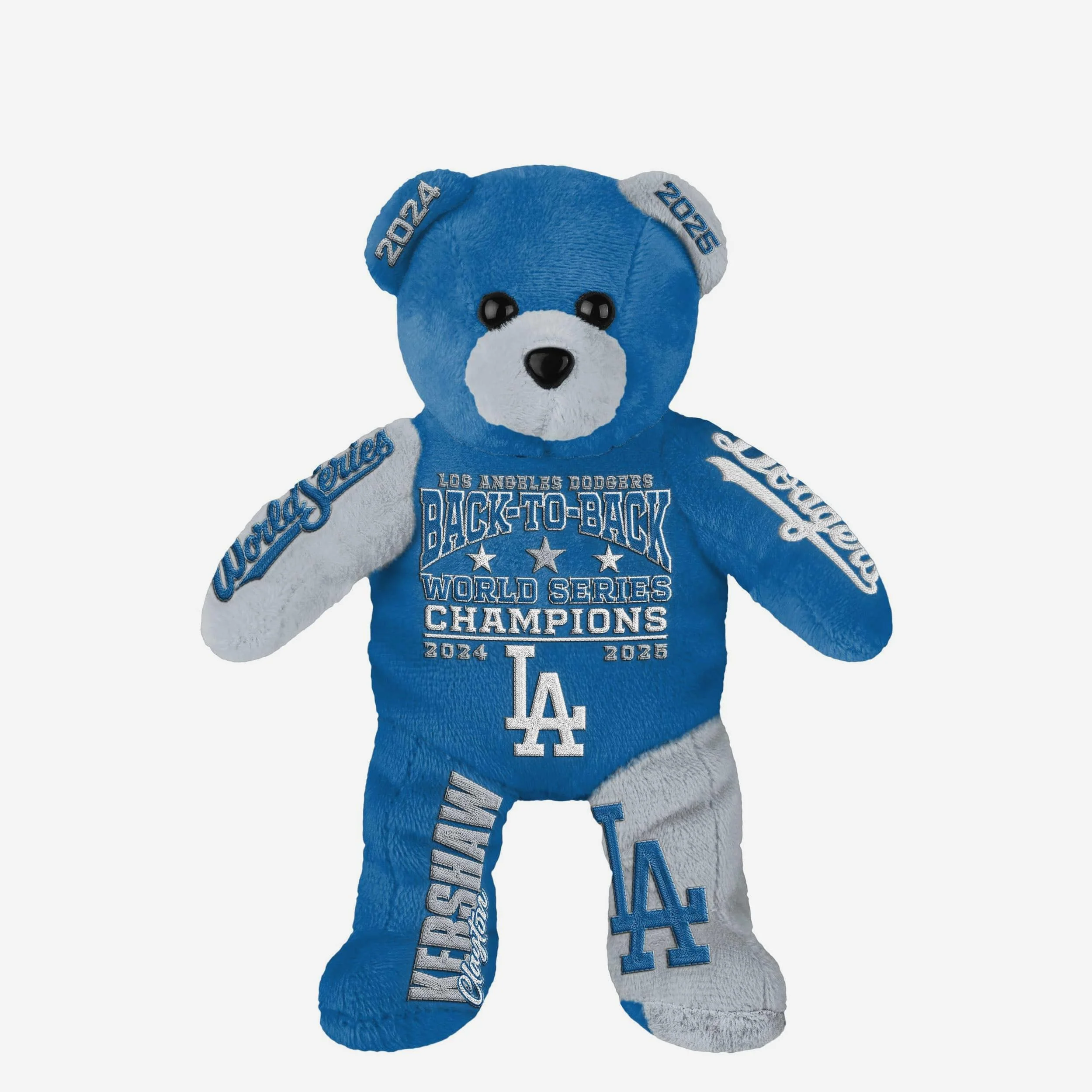 Clayton Kershaw Los Angeles Dodgers 2025 Back To Back World Series Champions Player Embroidered Bear