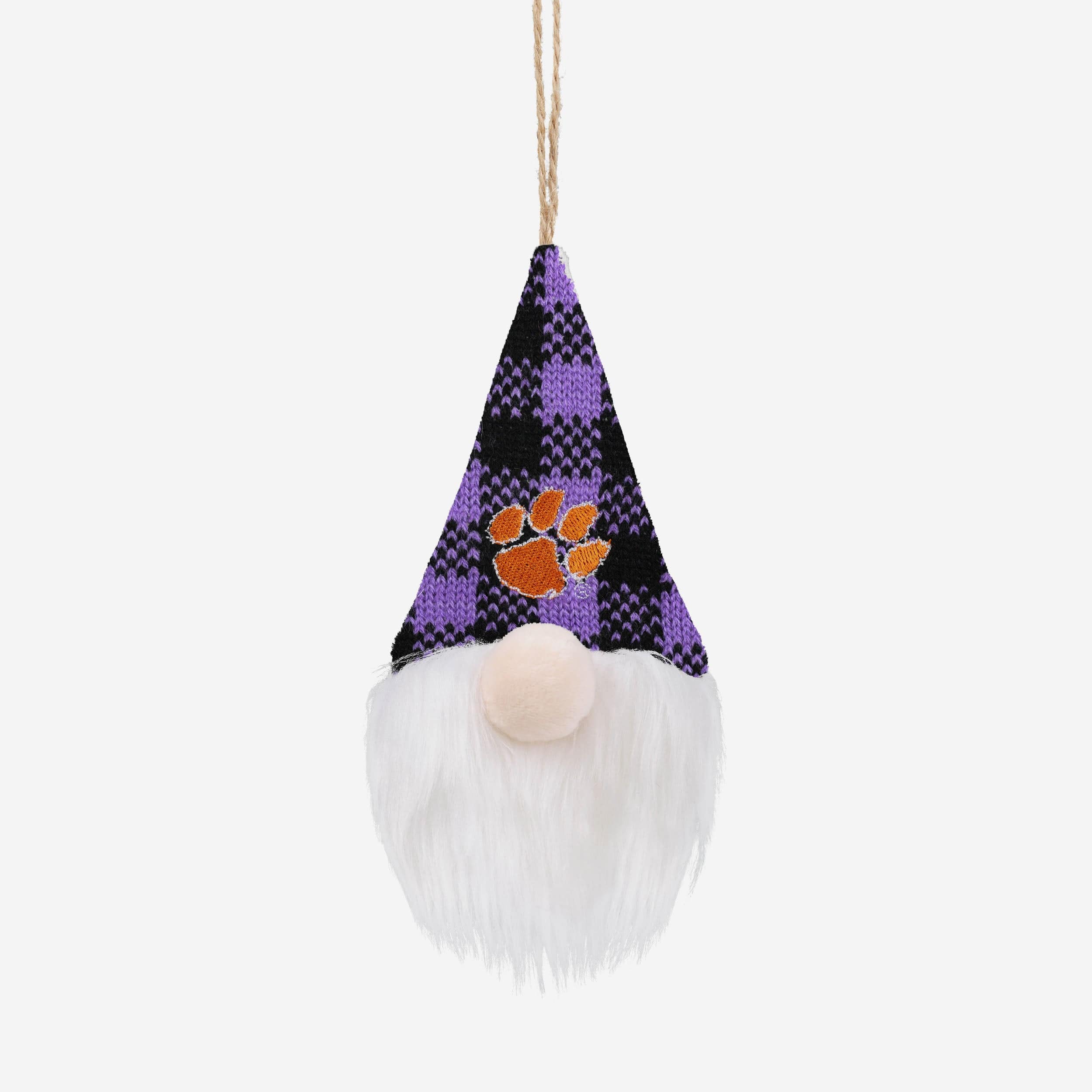 Clemson Tigers Plaid Hat Plush Gnome Ornament
