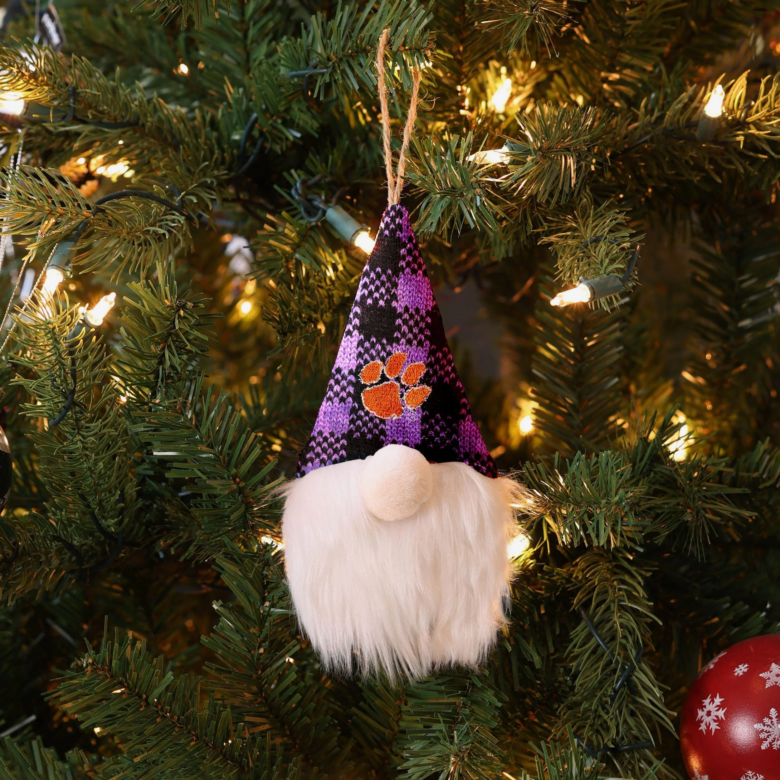 Clemson Tigers Plaid Hat Plush Gnome Ornament - Image 3