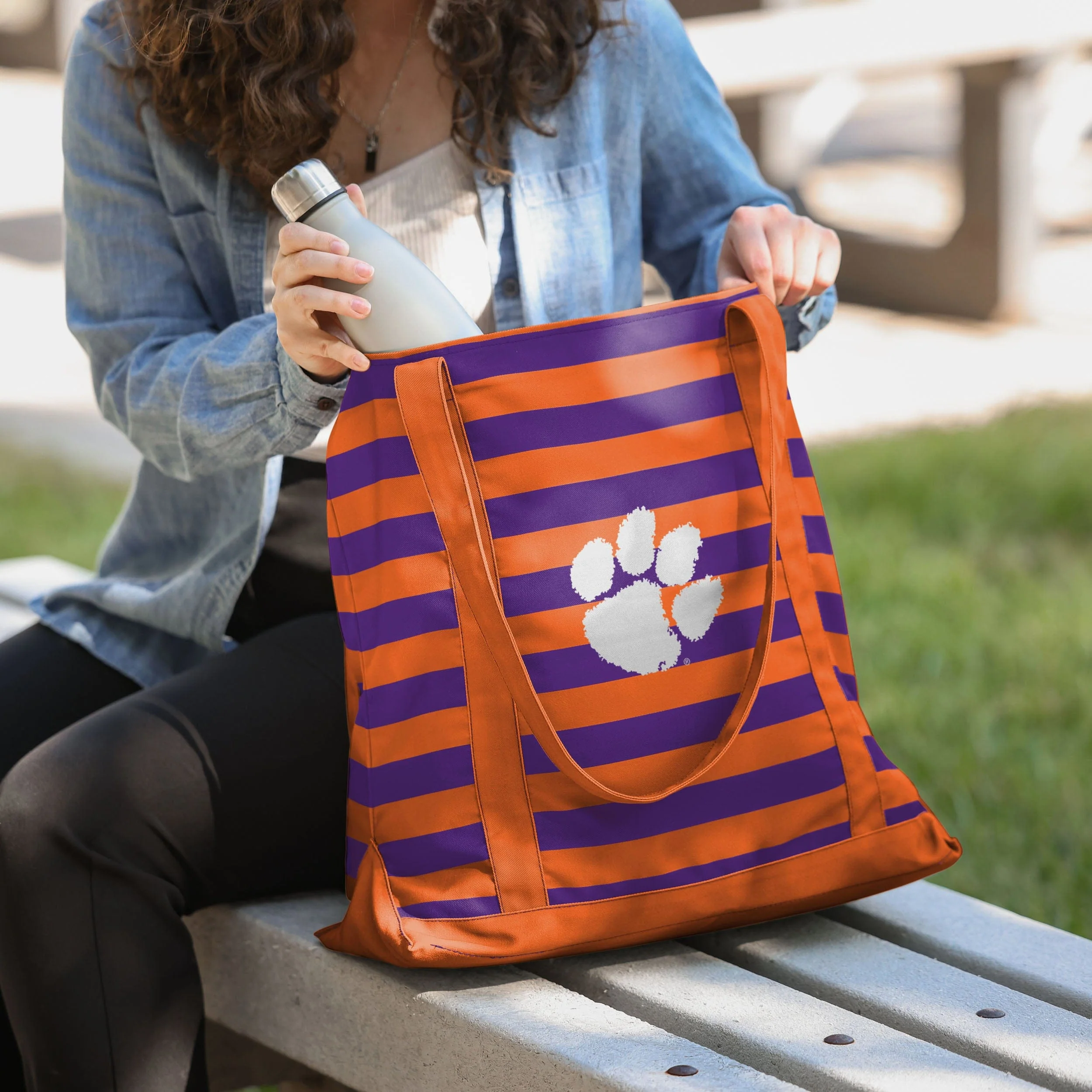 Clemson Tigers Team Stripe Canvas Tote Bag - Image 3