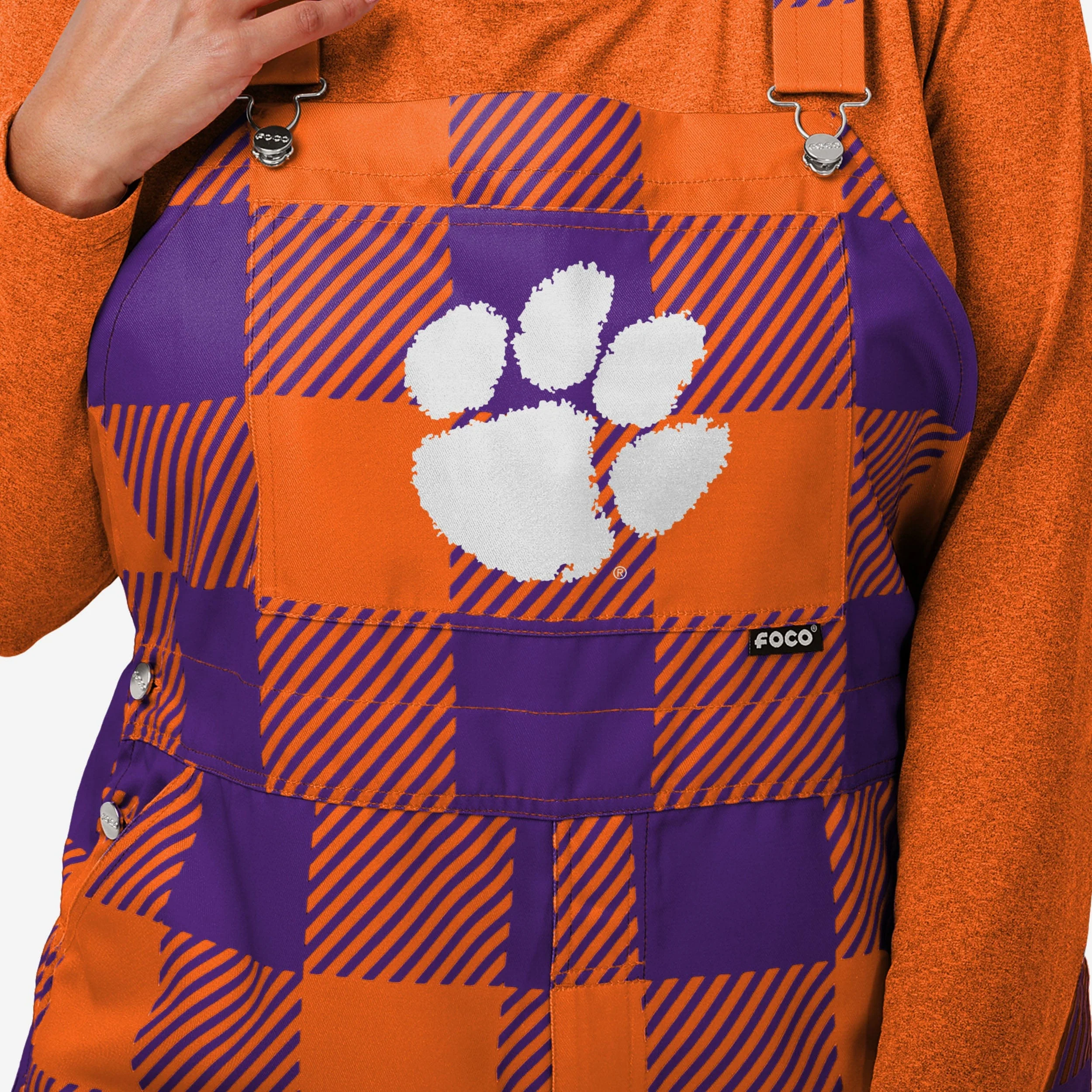 Clemson Tigers Womens Plaid Bib Overalls - Image 4