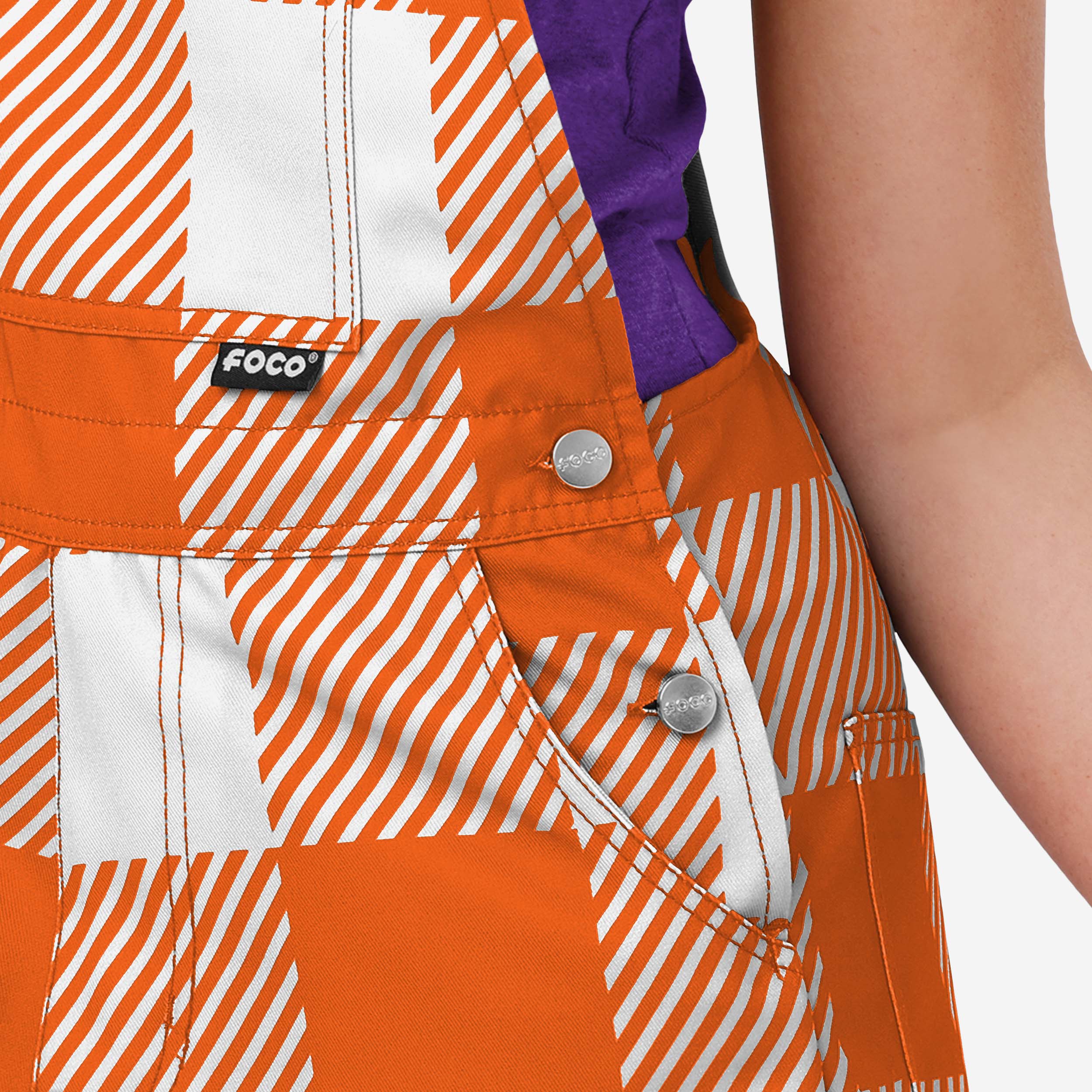 Clemson Tigers Womens Plaid Bib Shortalls - Image 4