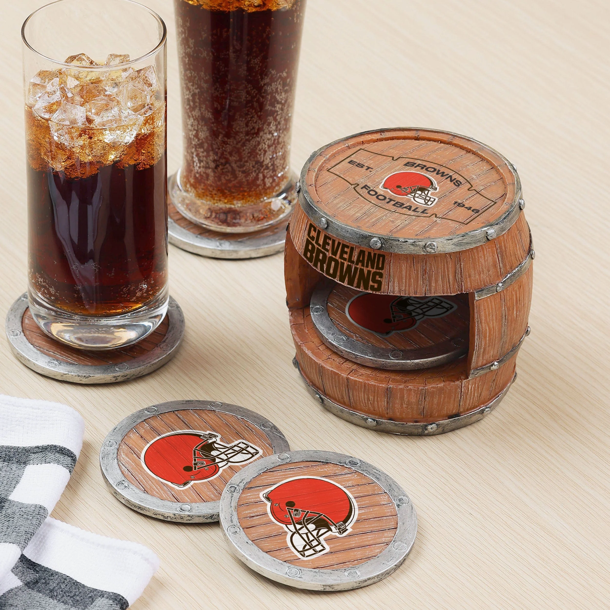 Cleveland Browns 5 Pack Barrel Coaster Set - Image 2